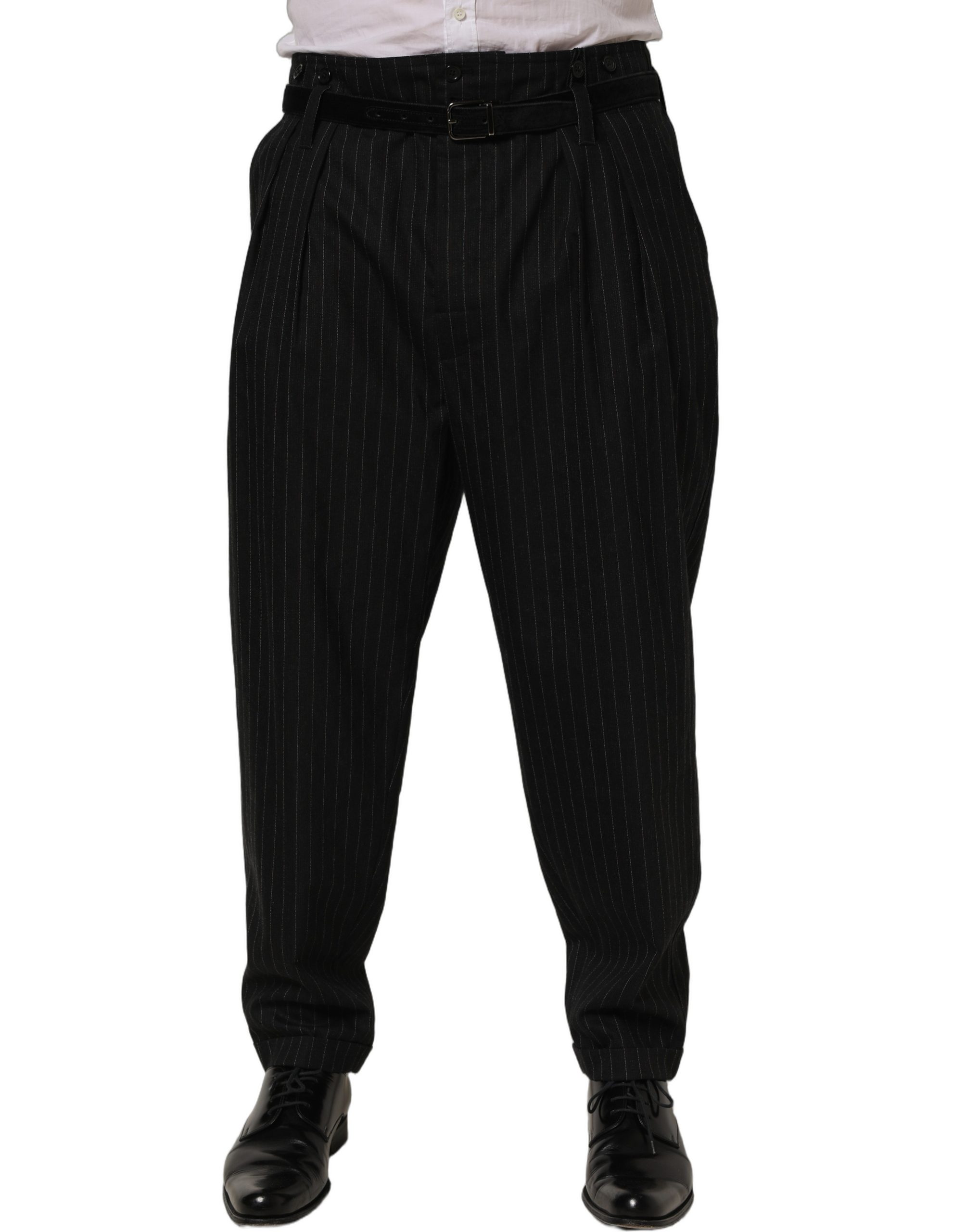 Dolce & Gabbana Black Pinstripe Wool Men Dress Trouser Pants - Image 2