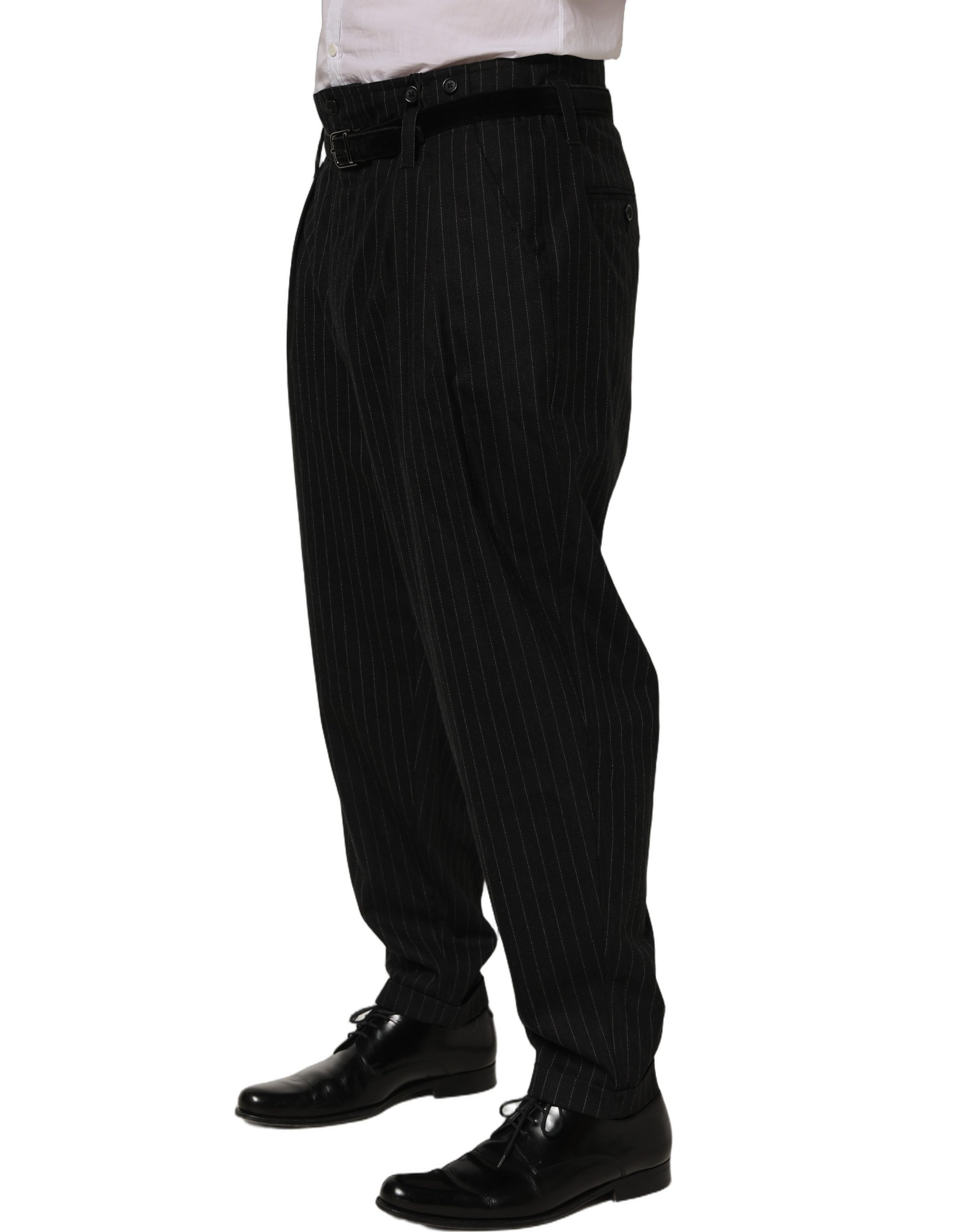 Dolce & Gabbana Black Pinstripe Wool Men Dress Trouser Pants - Image 4