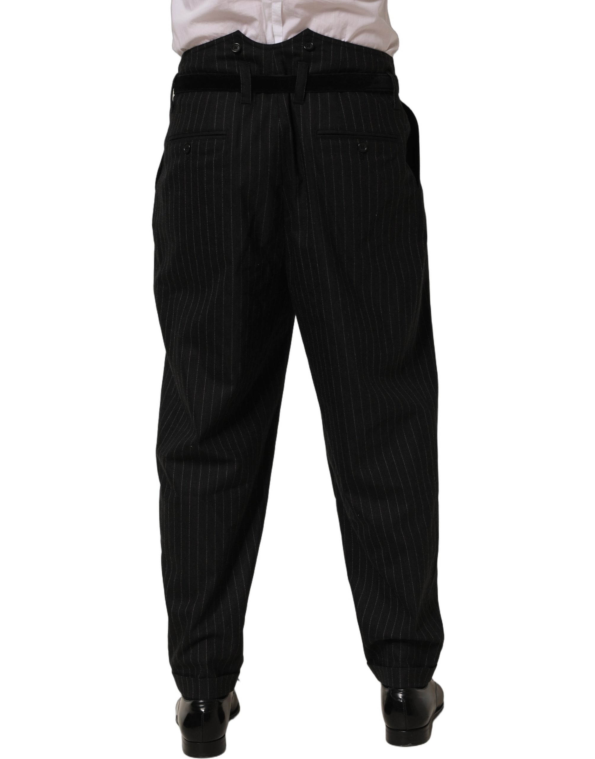 Dolce & Gabbana Black Pinstripe Wool Men Dress Trouser Pants - Image 5