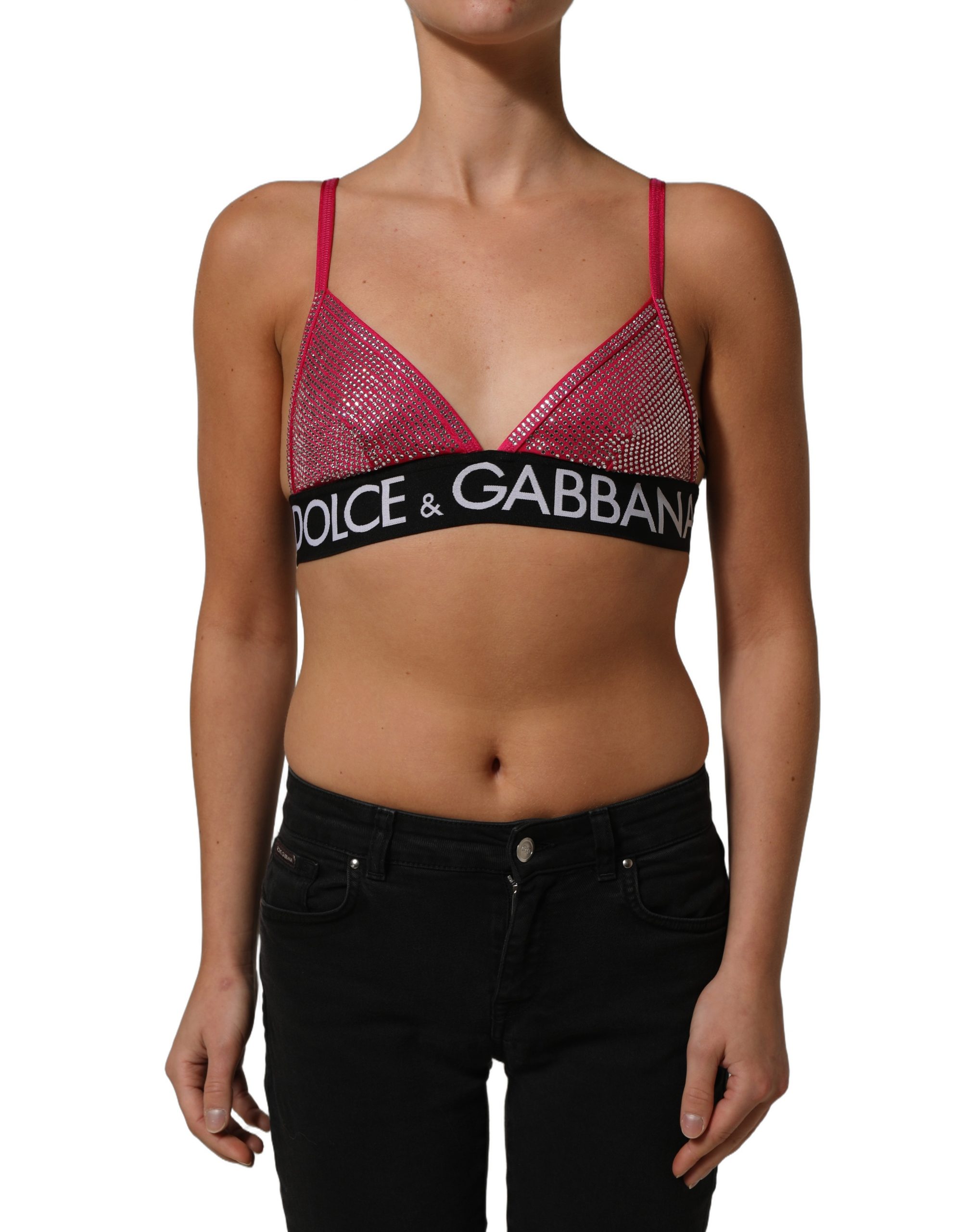 Dolce & Gabbana Pink Crystal Embellished Bralette Crop Top - Image 2