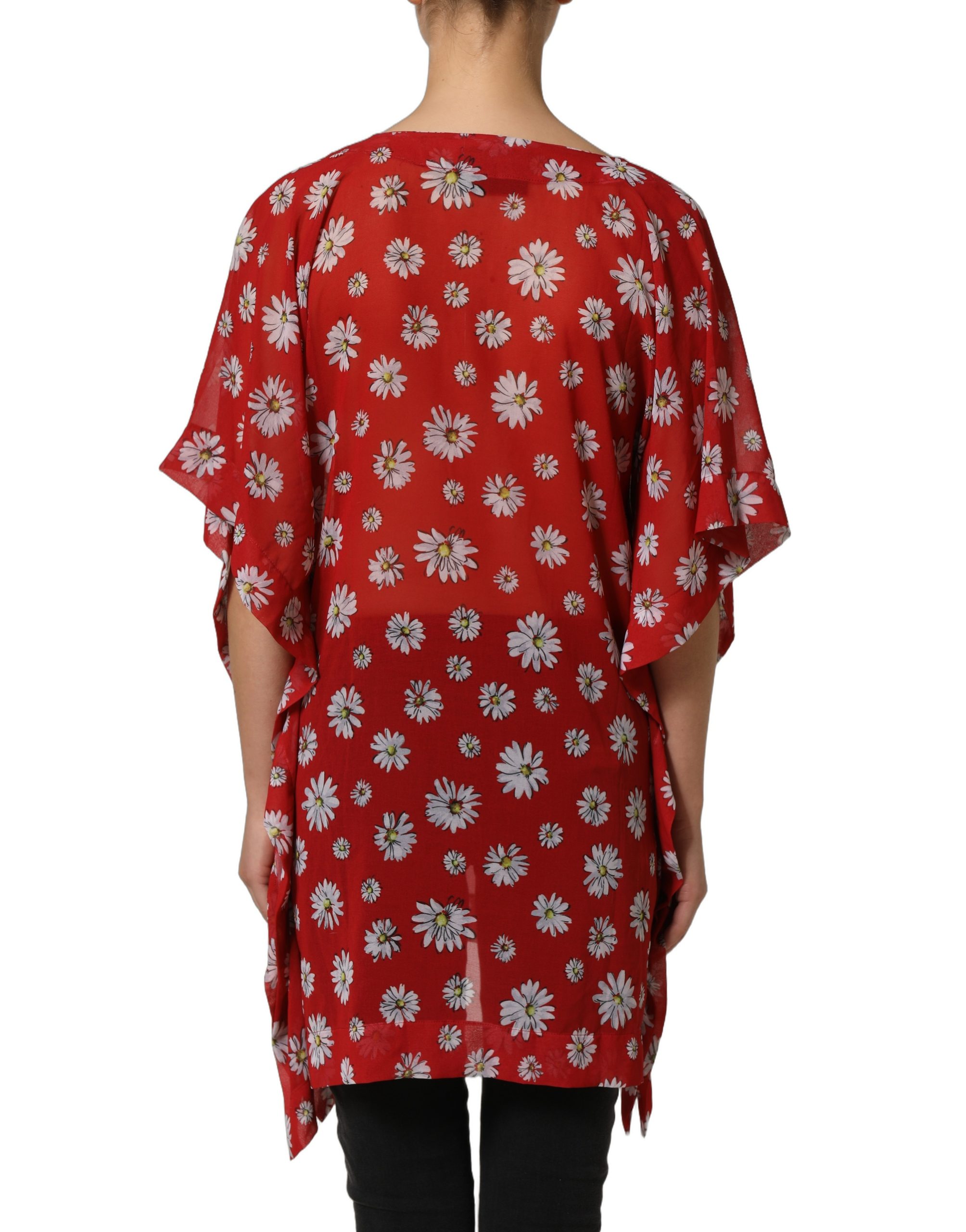 Dolce & Gabbana Red Floral V-neck Polyester Kaftan Blouse Top - Image 4