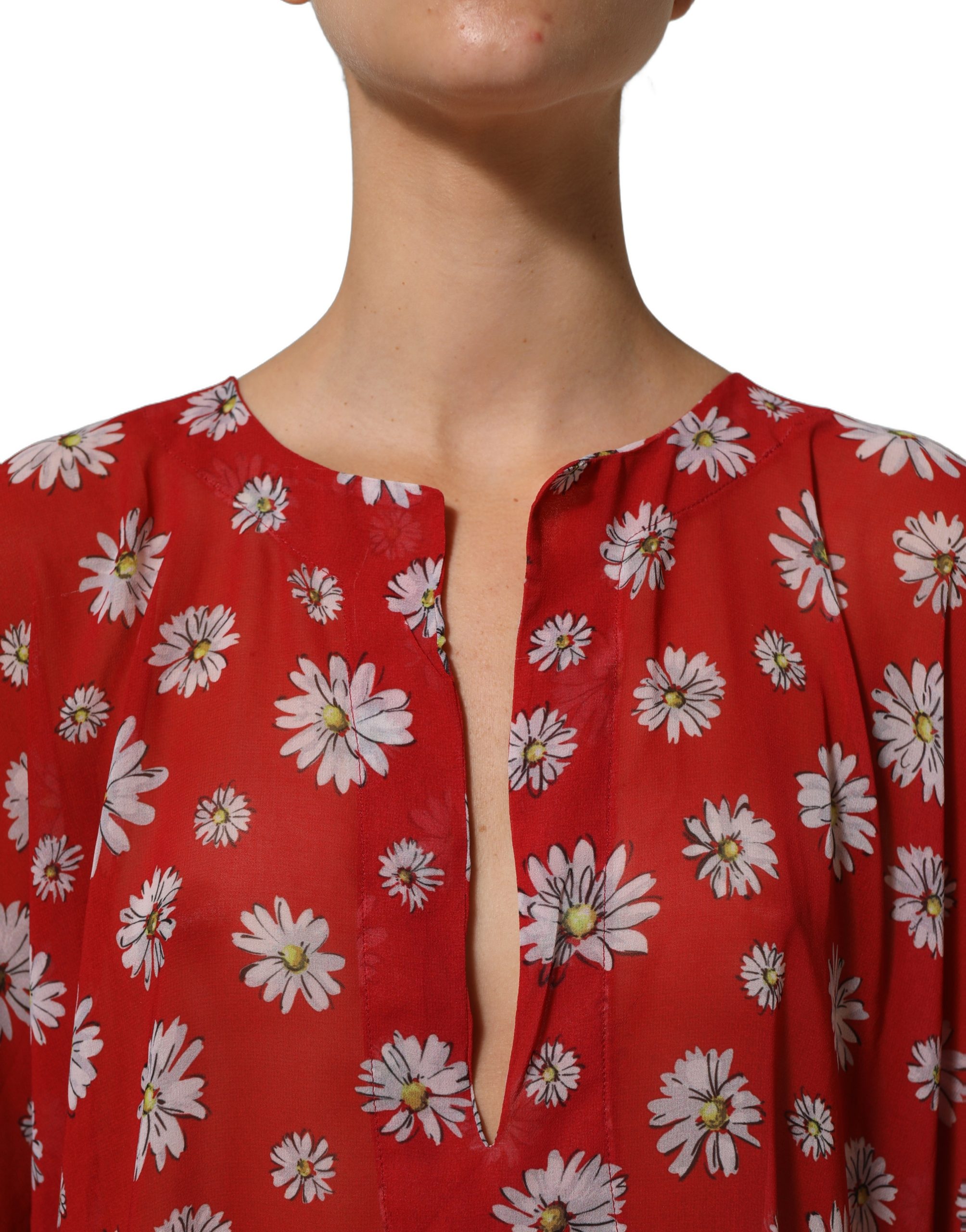 Dolce & Gabbana Red Floral V-neck Polyester Kaftan Blouse Top - Image 5