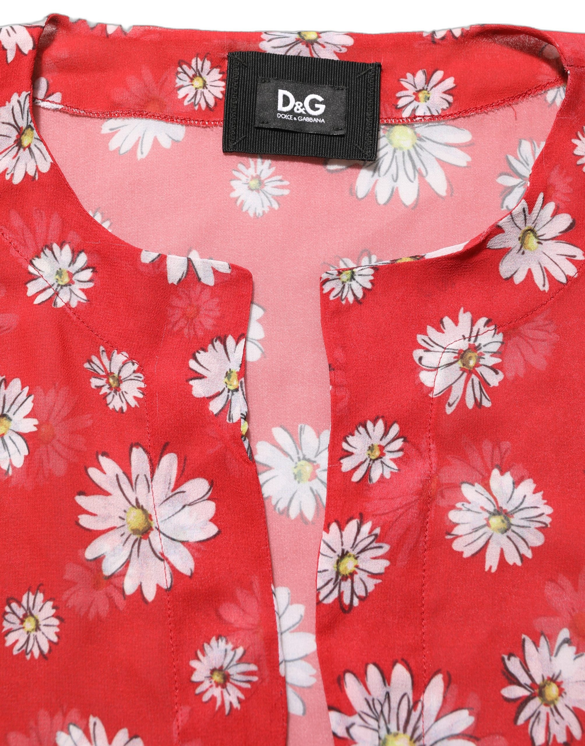 Dolce & Gabbana Red Floral V-neck Polyester Kaftan Blouse Top - Image 6