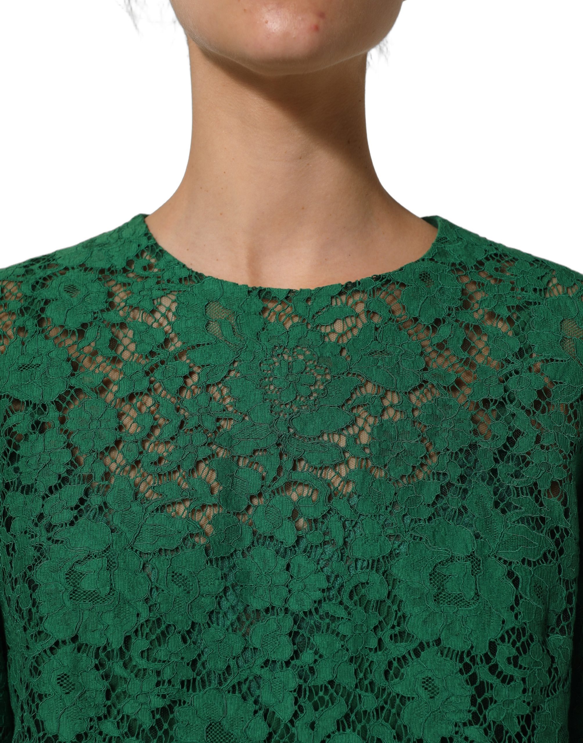 Dolce & Gabbana Green Floral Lace Round Neck Blouse Top - Image 5