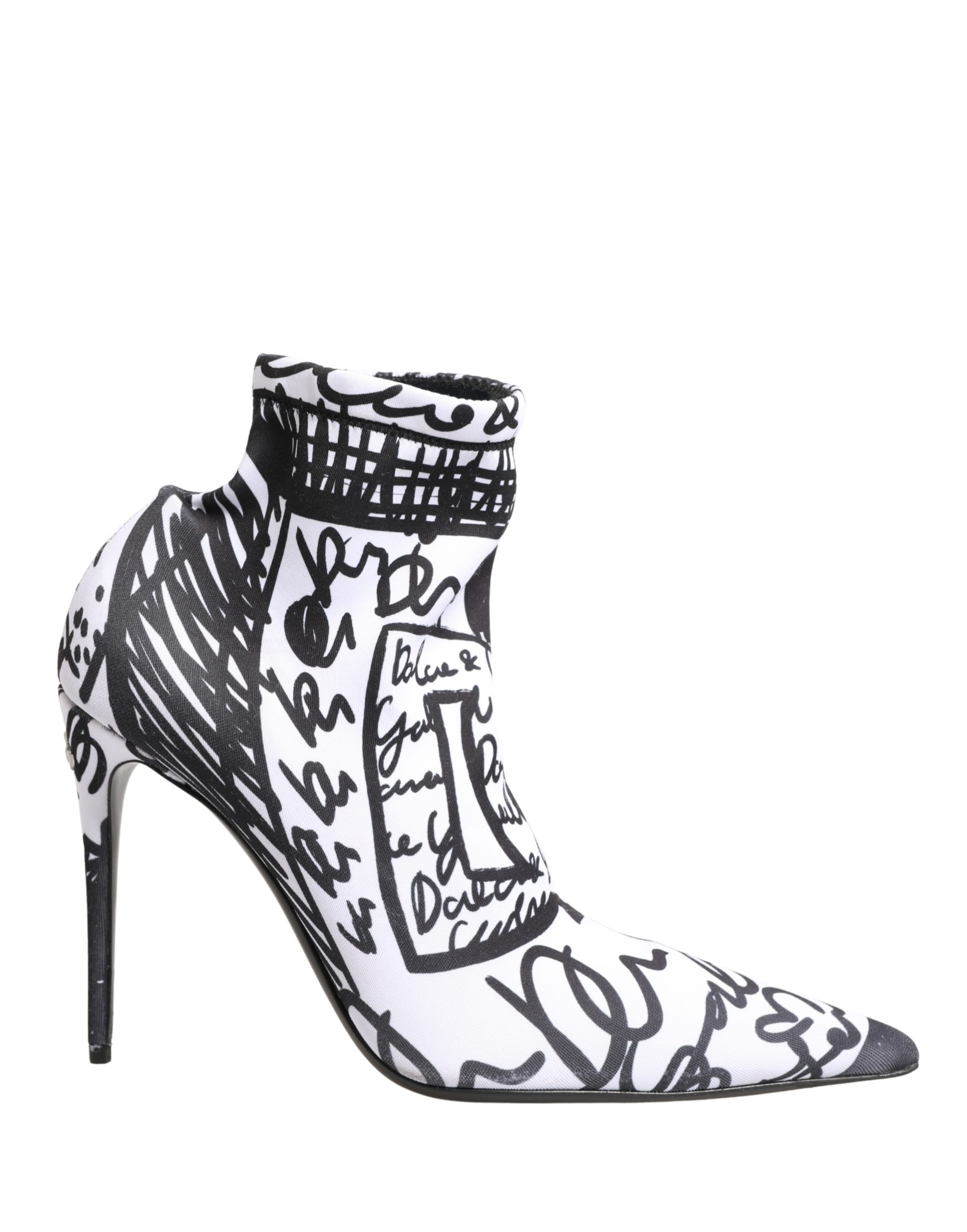 Dolce & Gabbana White Graffiti Stretch Ankle Boots Shoes - Image 3