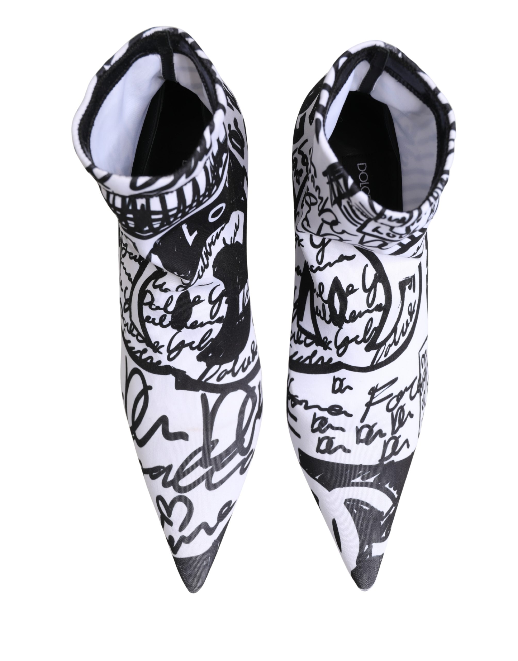 Dolce & Gabbana White Graffiti Stretch Ankle Boots Shoes - Image 5