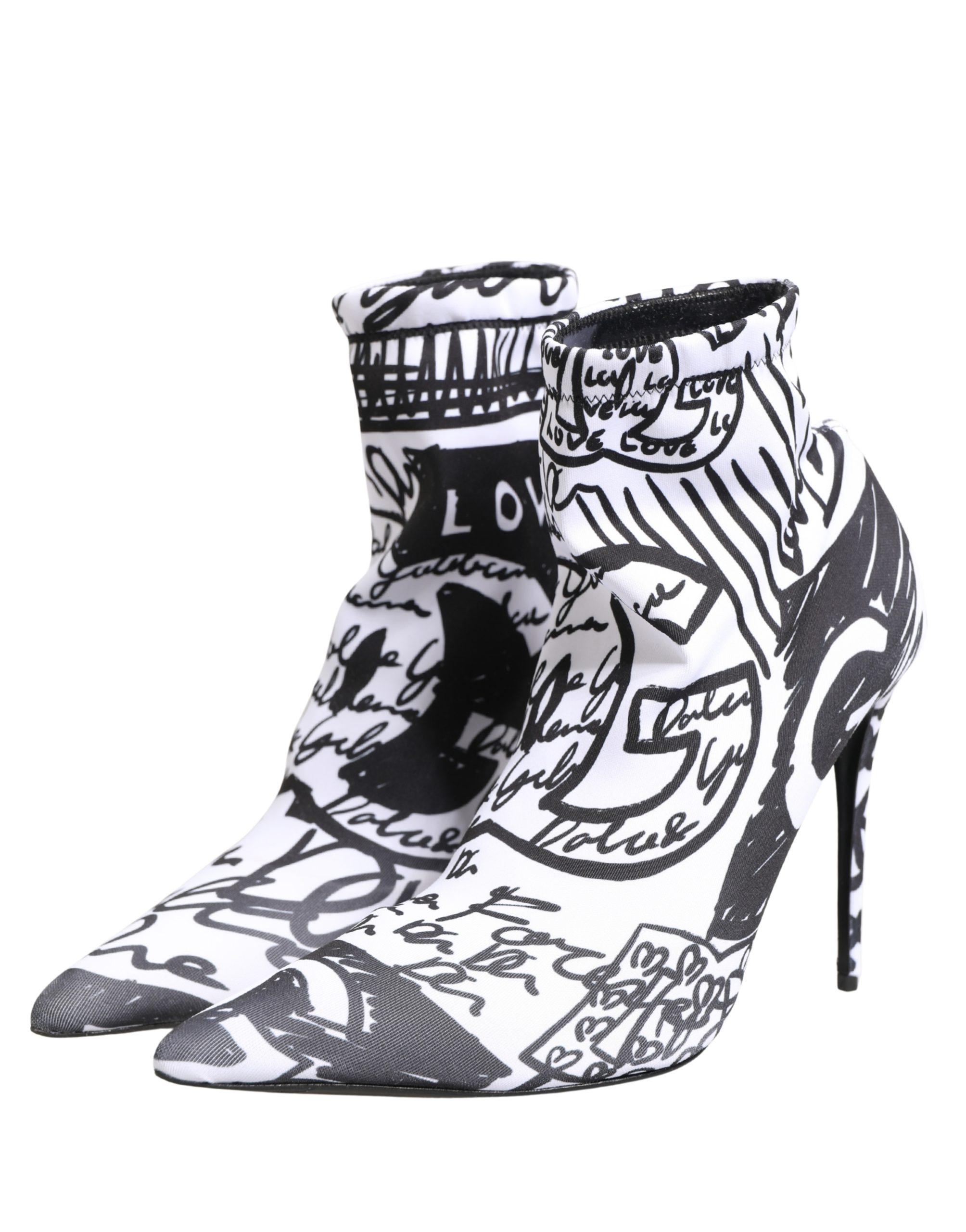 Dolce & Gabbana White Graffiti Stretch Ankle Boots Shoes - Image 6