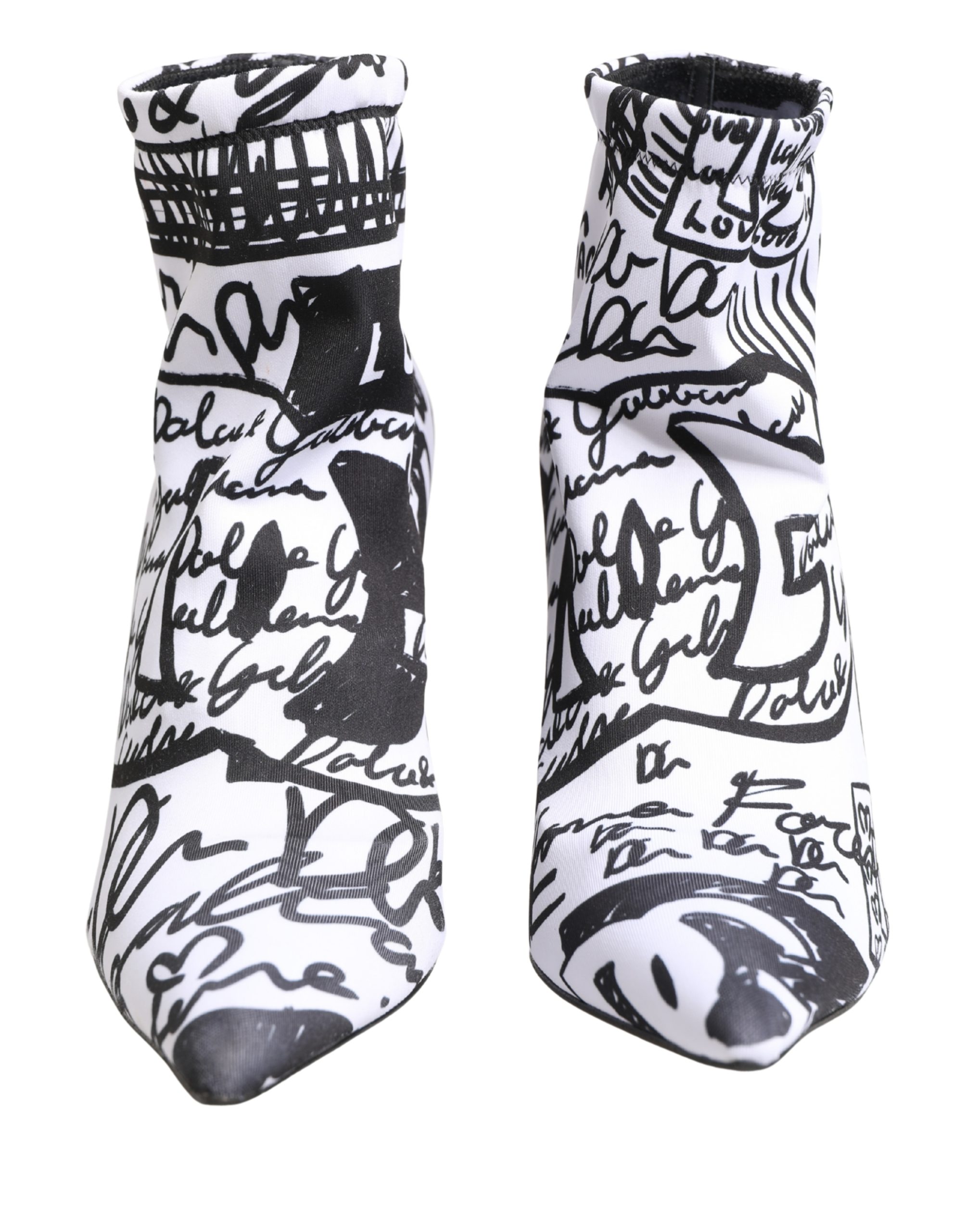 Dolce & Gabbana White Graffiti Stretch Ankle Boots Shoes - Image 7