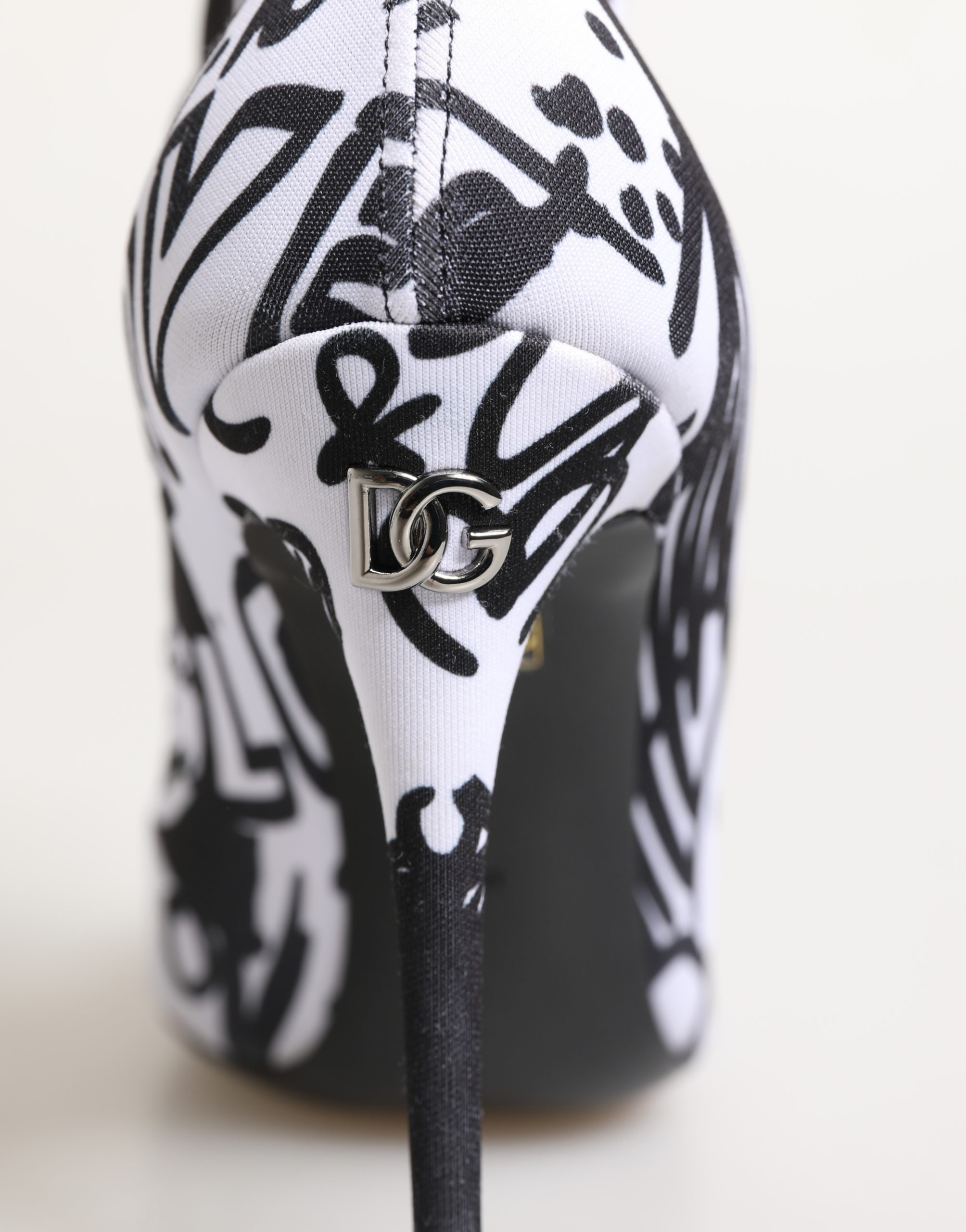 Dolce & Gabbana White Graffiti Stretch Ankle Boots Shoes - Image 8