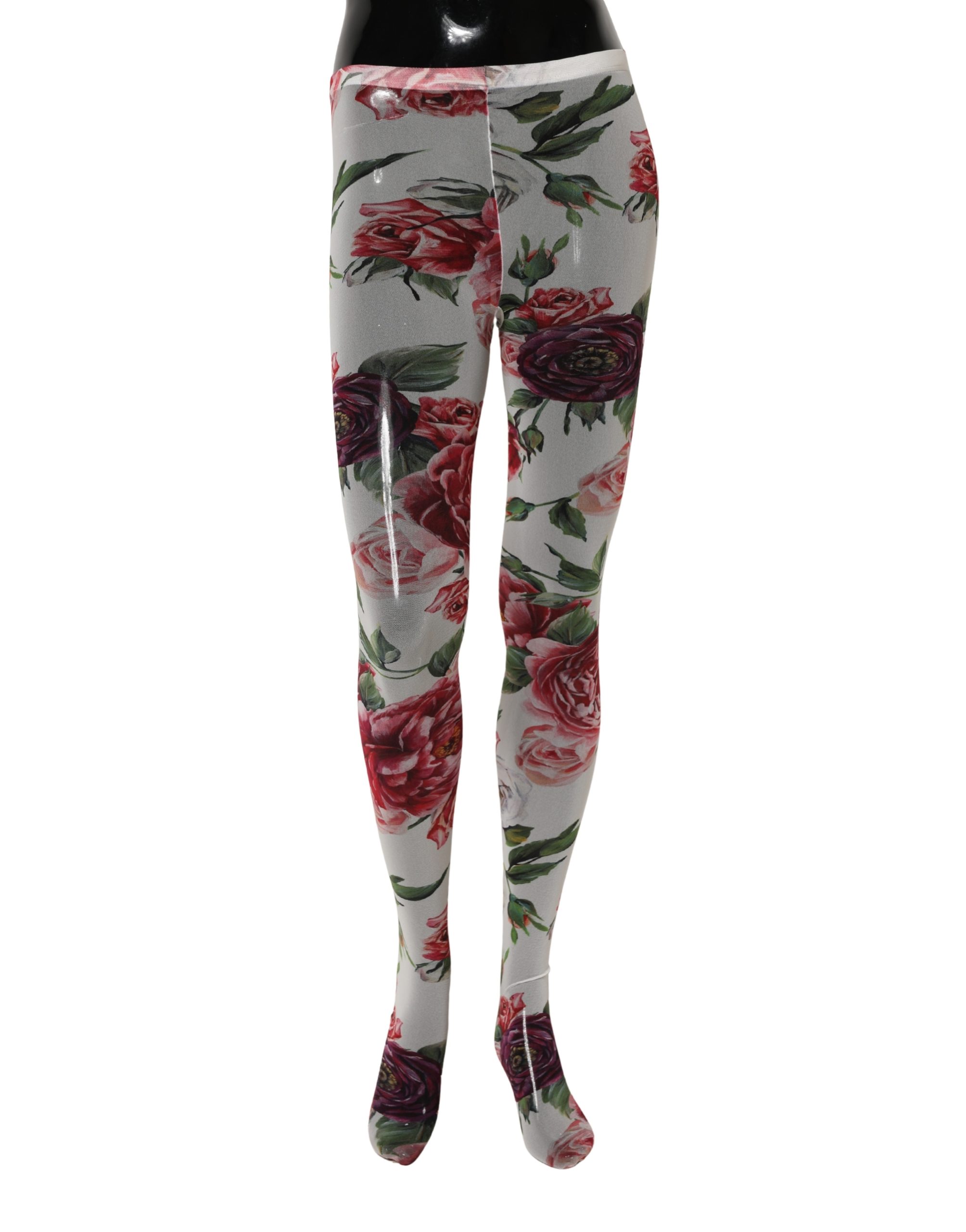 Dolce & Gabbana White Nylon Floral Print Tights Stockings Socks - Image 2