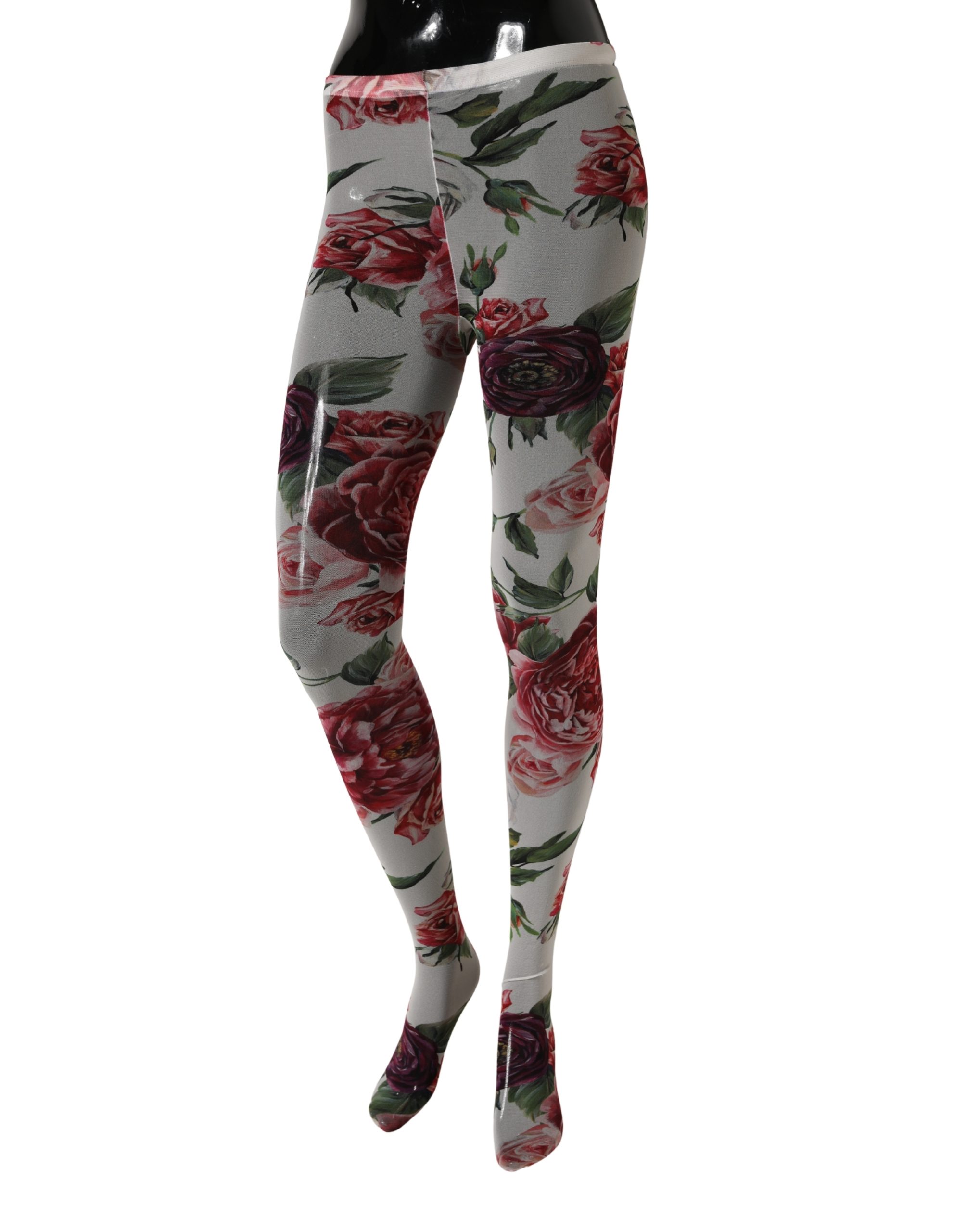 Dolce & Gabbana White Nylon Floral Print Tights Stockings Socks - Image 4