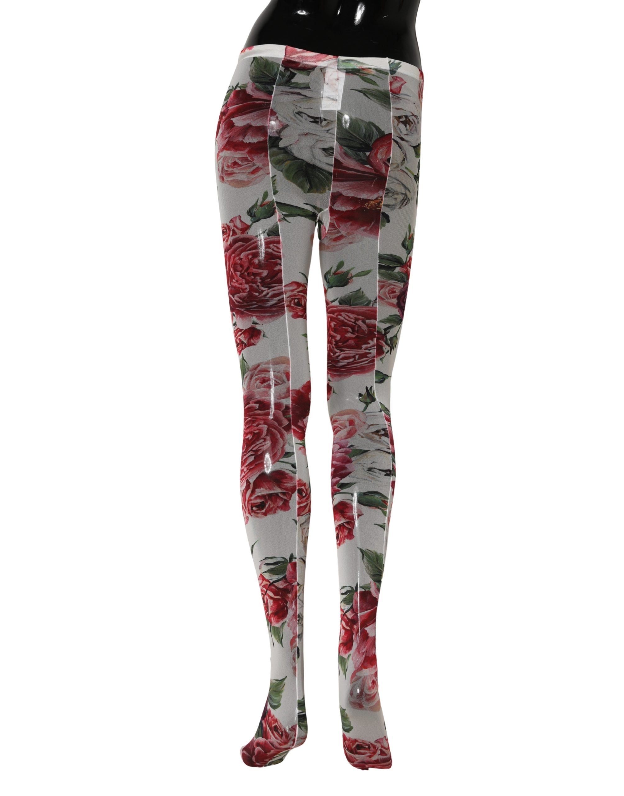 Dolce & Gabbana White Nylon Floral Print Tights Stockings Socks - Image 5