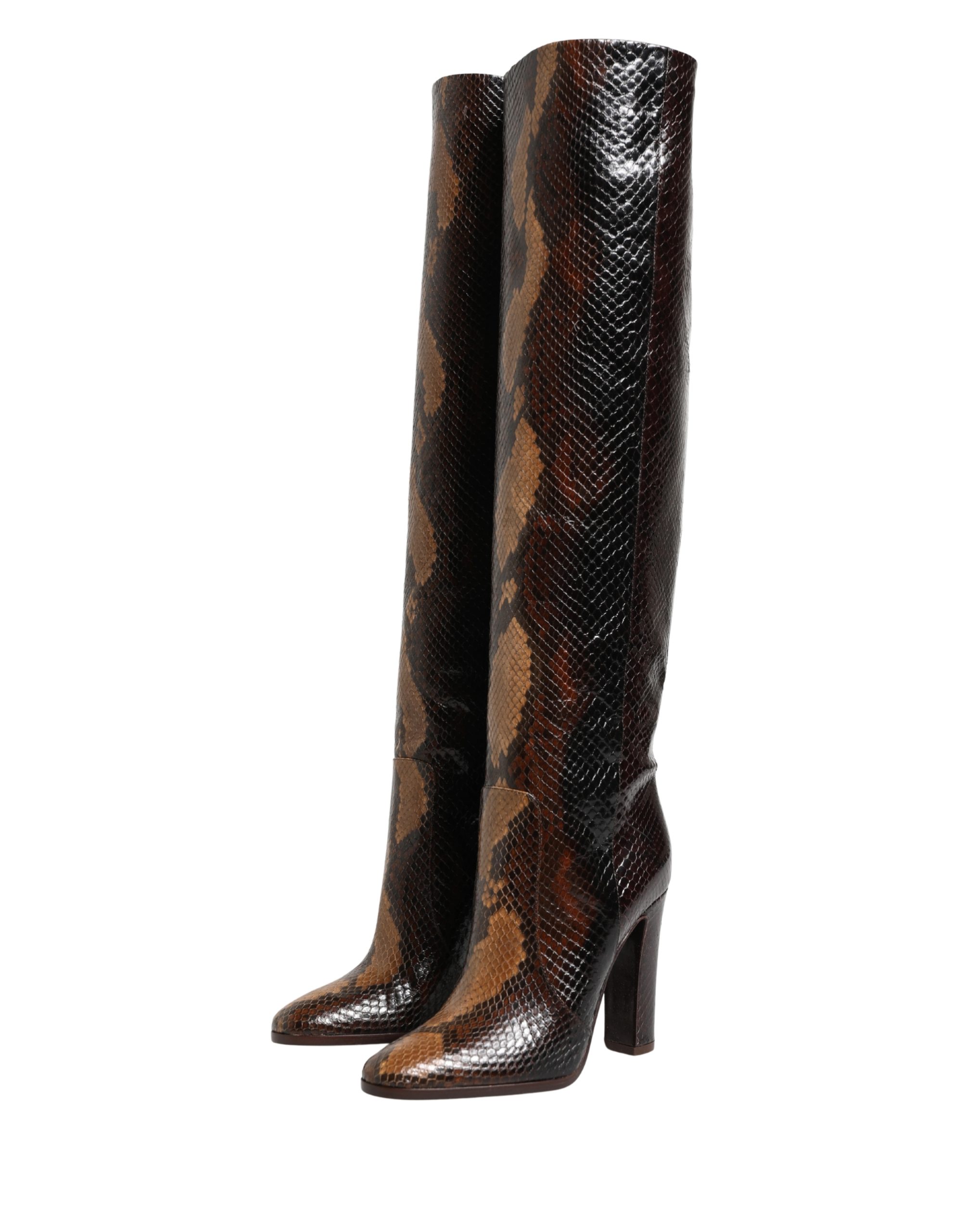 Dolce & Gabbana Brown Exotic Leather Knee High Boots Shoes - Image 6