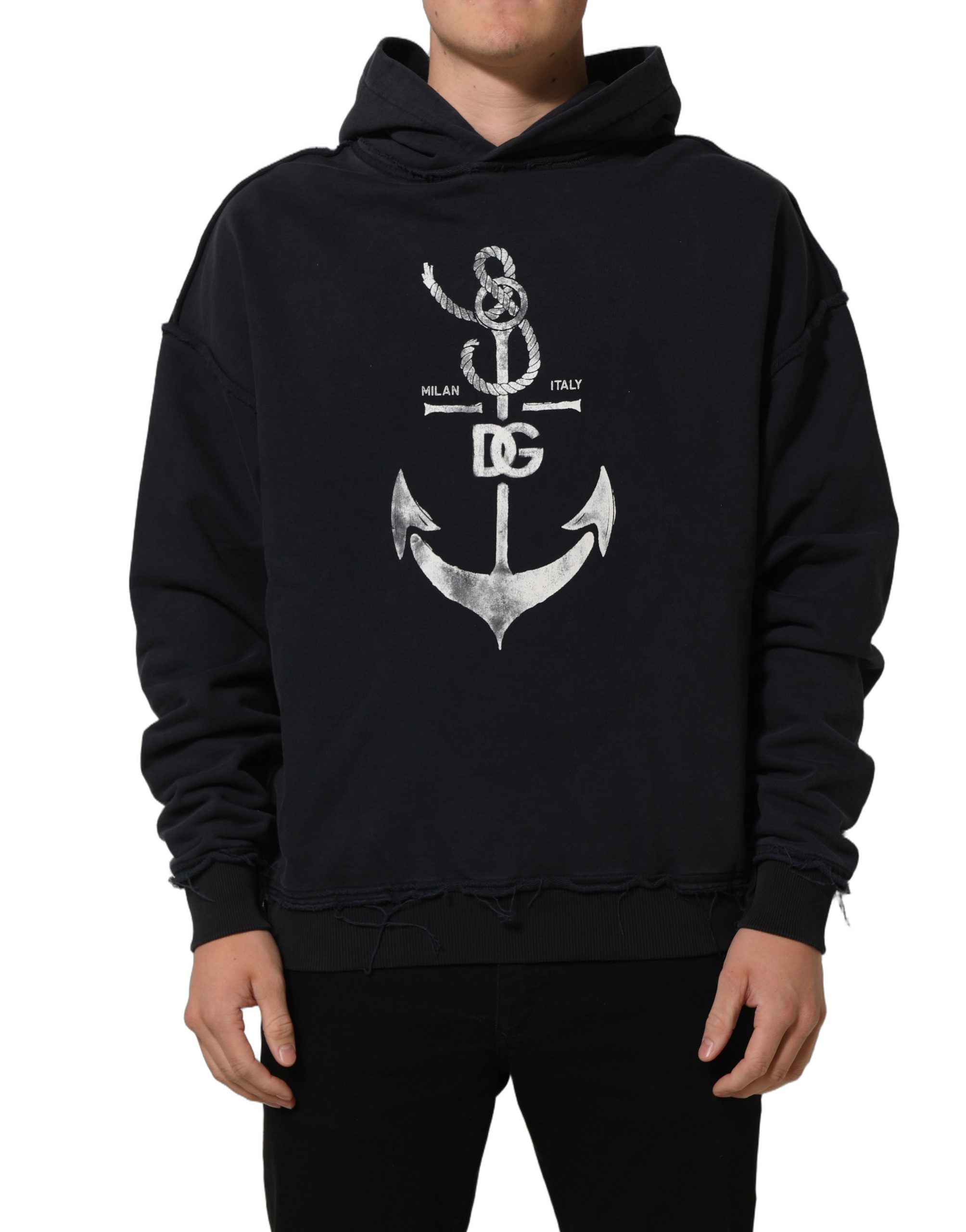 Dolce & Gabbana Black Anchor Print Hooded Sweatshirt Sweater - Image 2