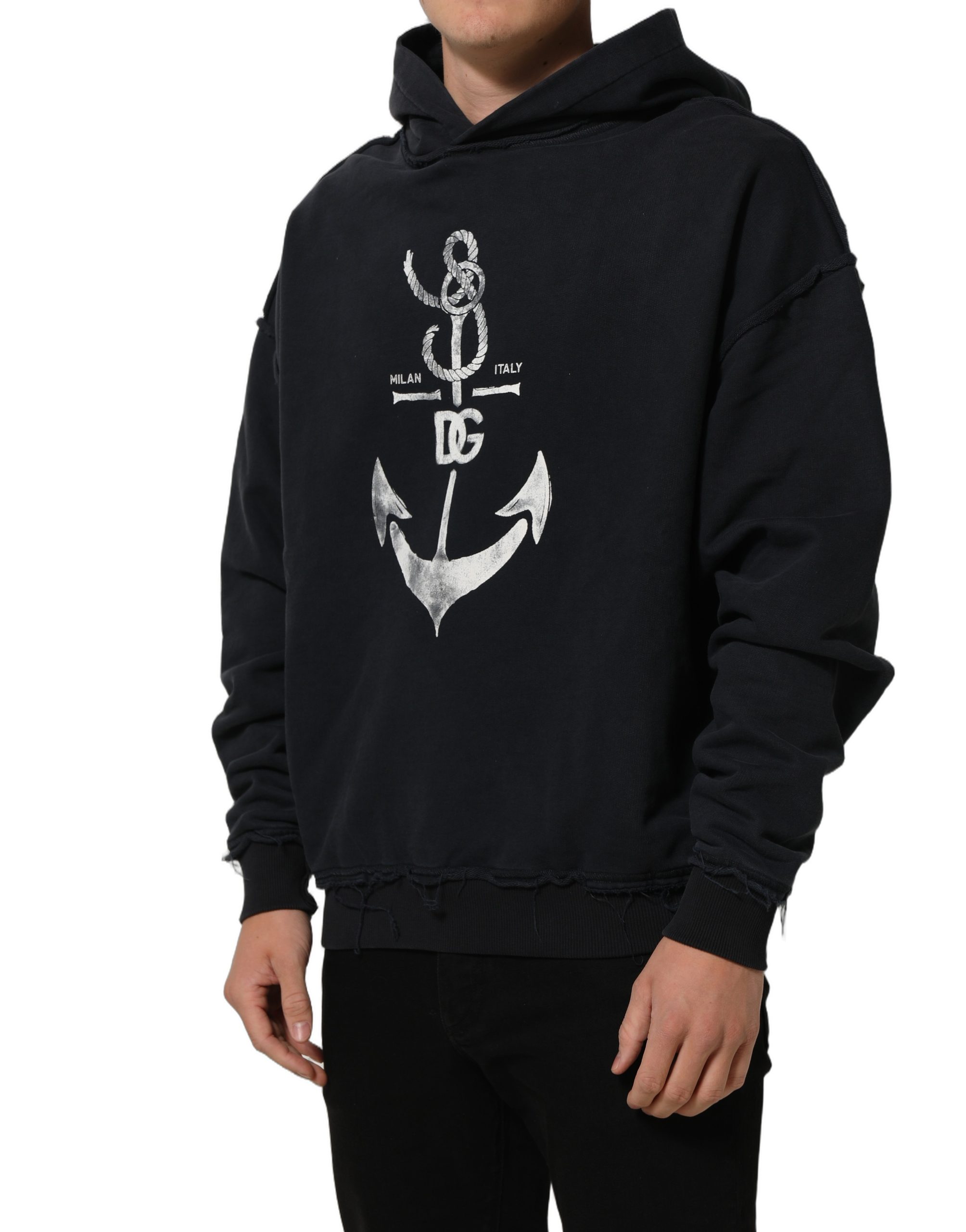 Dolce & Gabbana Black Anchor Print Hooded Sweatshirt Sweater - Image 4