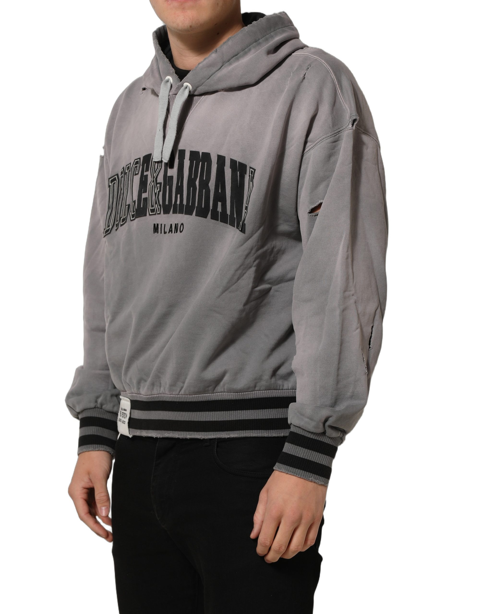 Dolce & Gabbana Gray Graphic Hooded Sweatshirt Men Sweater - Image 4