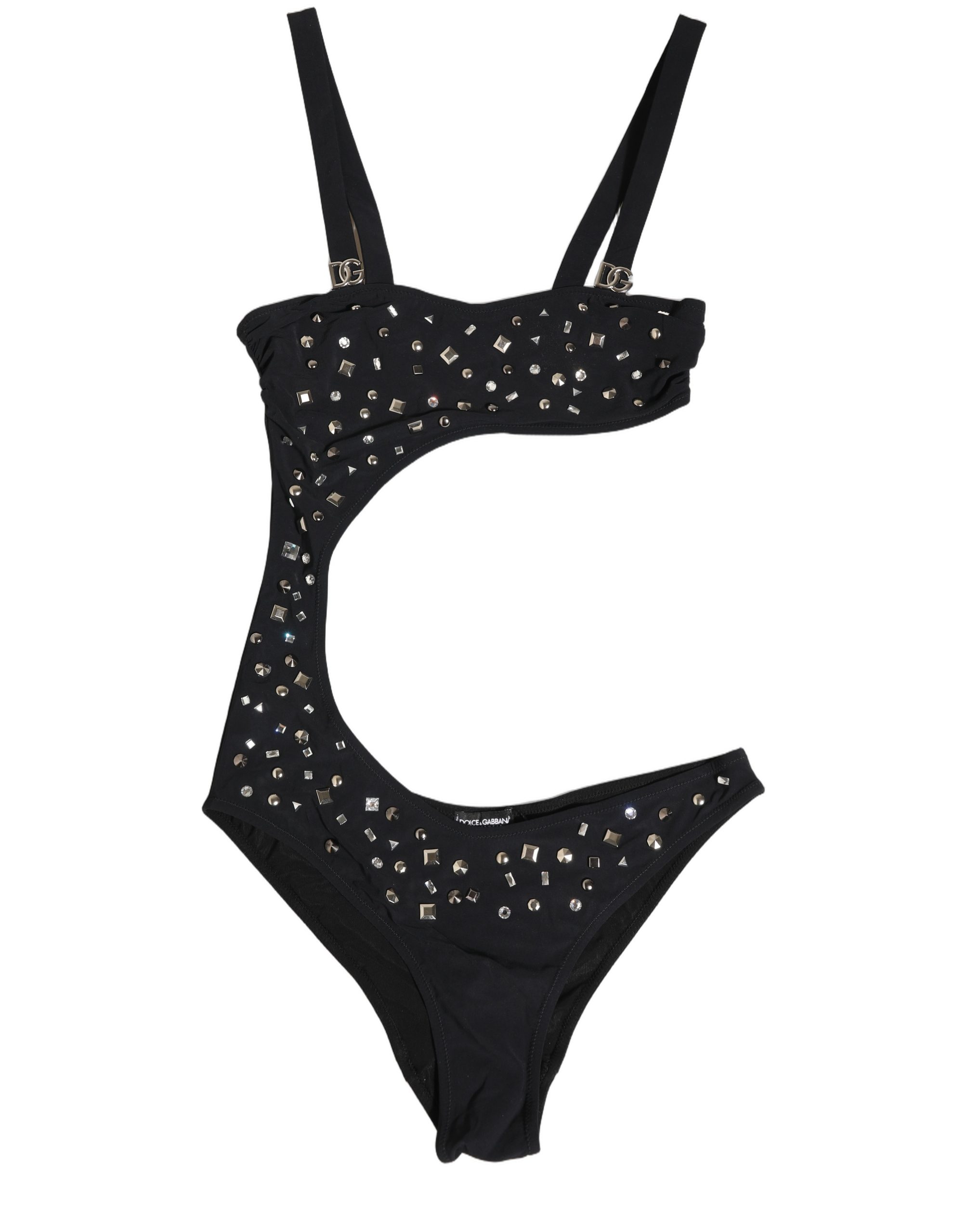 Dolce & Gabbana Black Embellished Cutout Bandeau One Piece Swimwear - Image 2