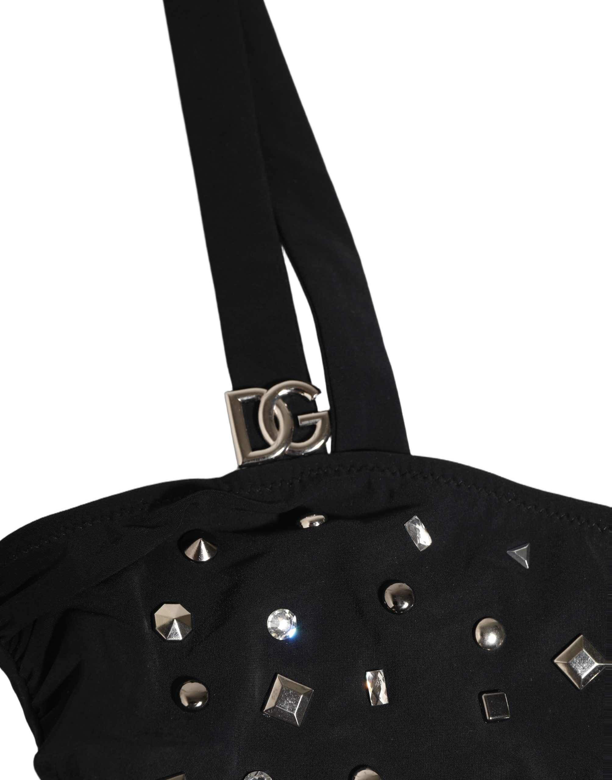 Dolce & Gabbana Black Embellished Cutout Bandeau One Piece Swimwear - Image 4
