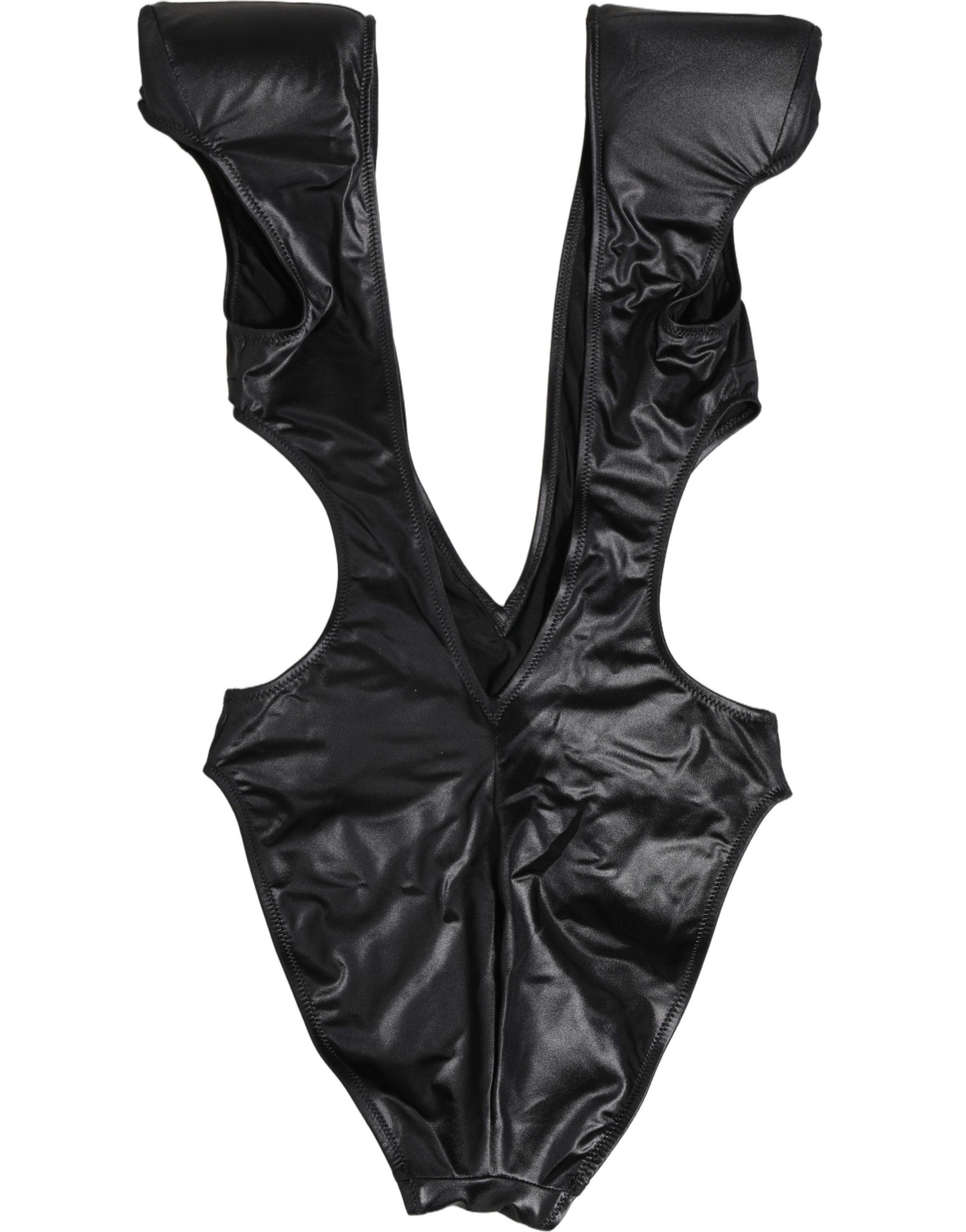 Dolce & Gabbana Black Deep V-Neck Cutout One Piece Swimwear