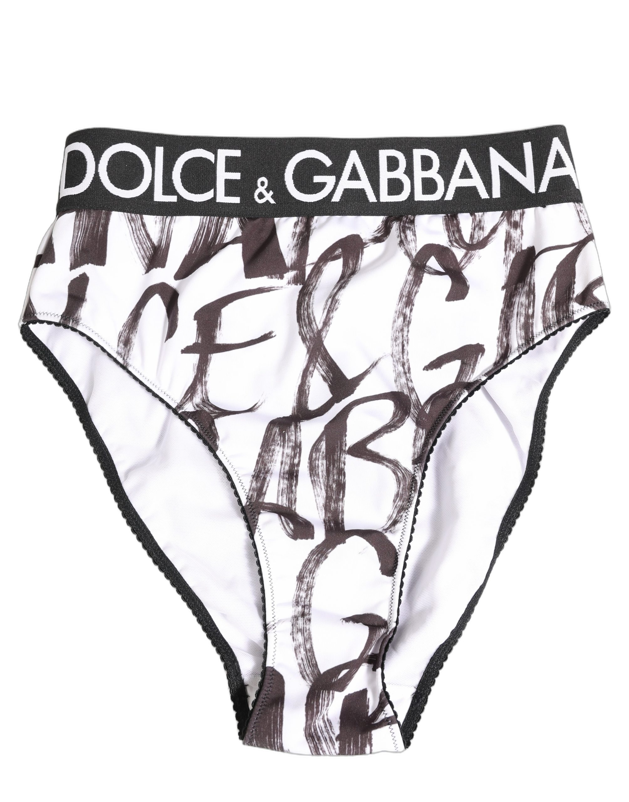 Dolce & Gabbana White Black Graphic Logo High Brief Underwear - Image 2