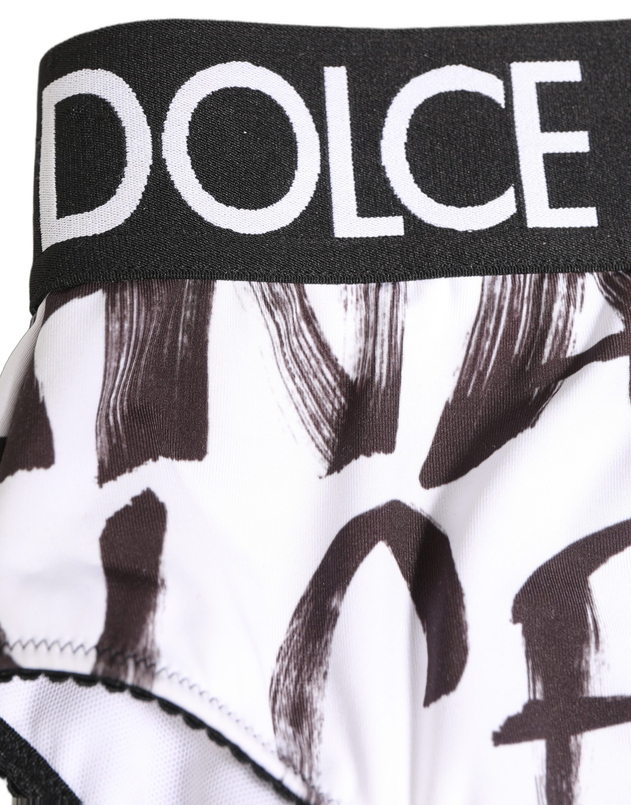 Dolce & Gabbana White Black Graphic Logo High Brief Underwear - Image 4