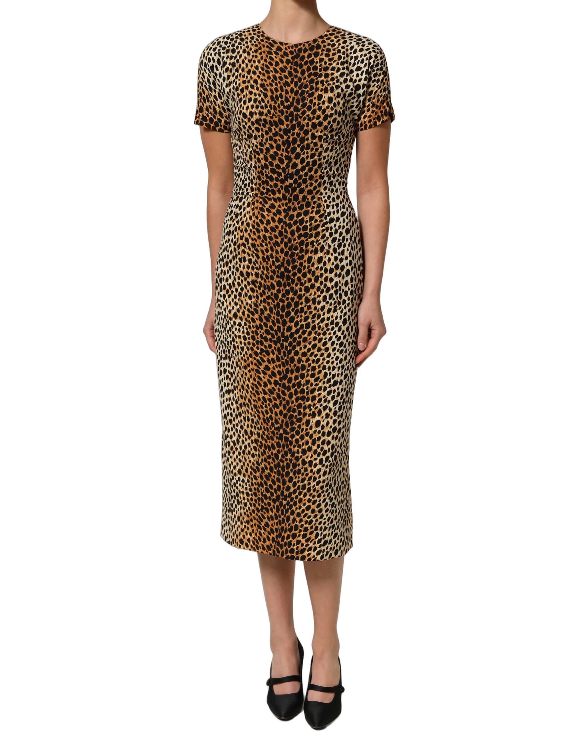 Dolce & Gabbana Brown Leopard Print Silk Sheath Midi Dress - Image 4