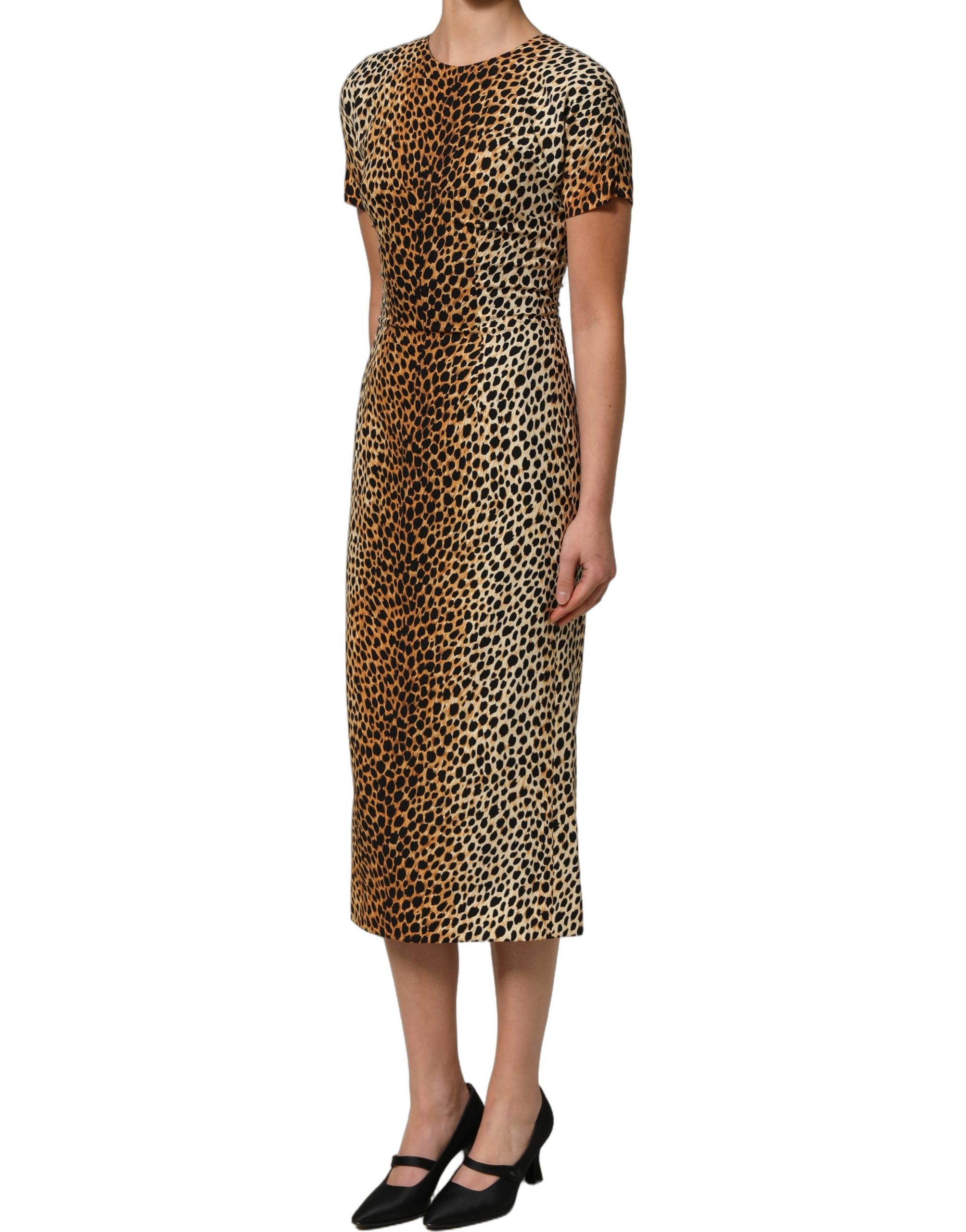 Dolce & Gabbana Brown Leopard Print Silk Sheath Midi Dress - Image 6