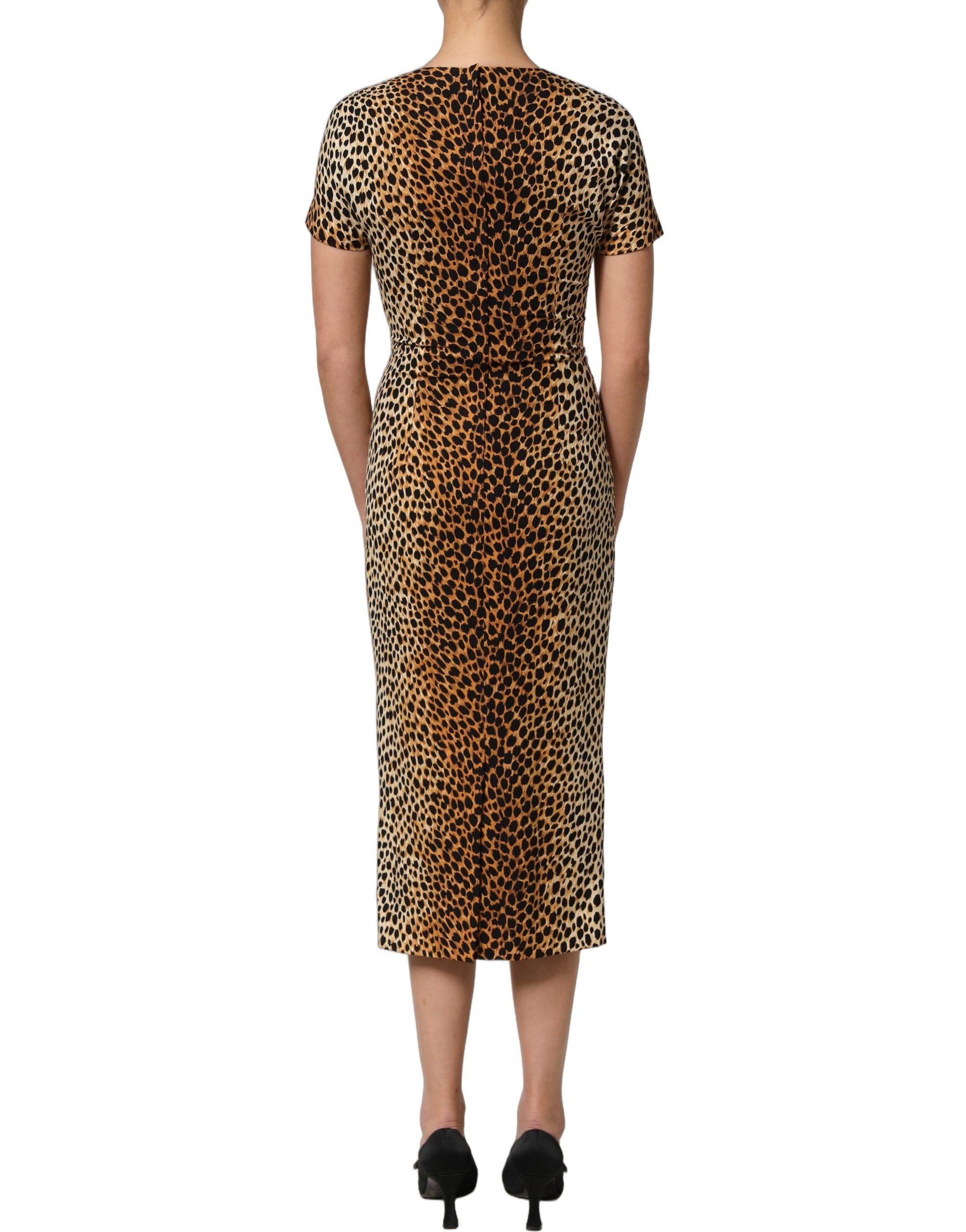 Dolce & Gabbana Brown Leopard Print Silk Sheath Midi Dress - Image 7