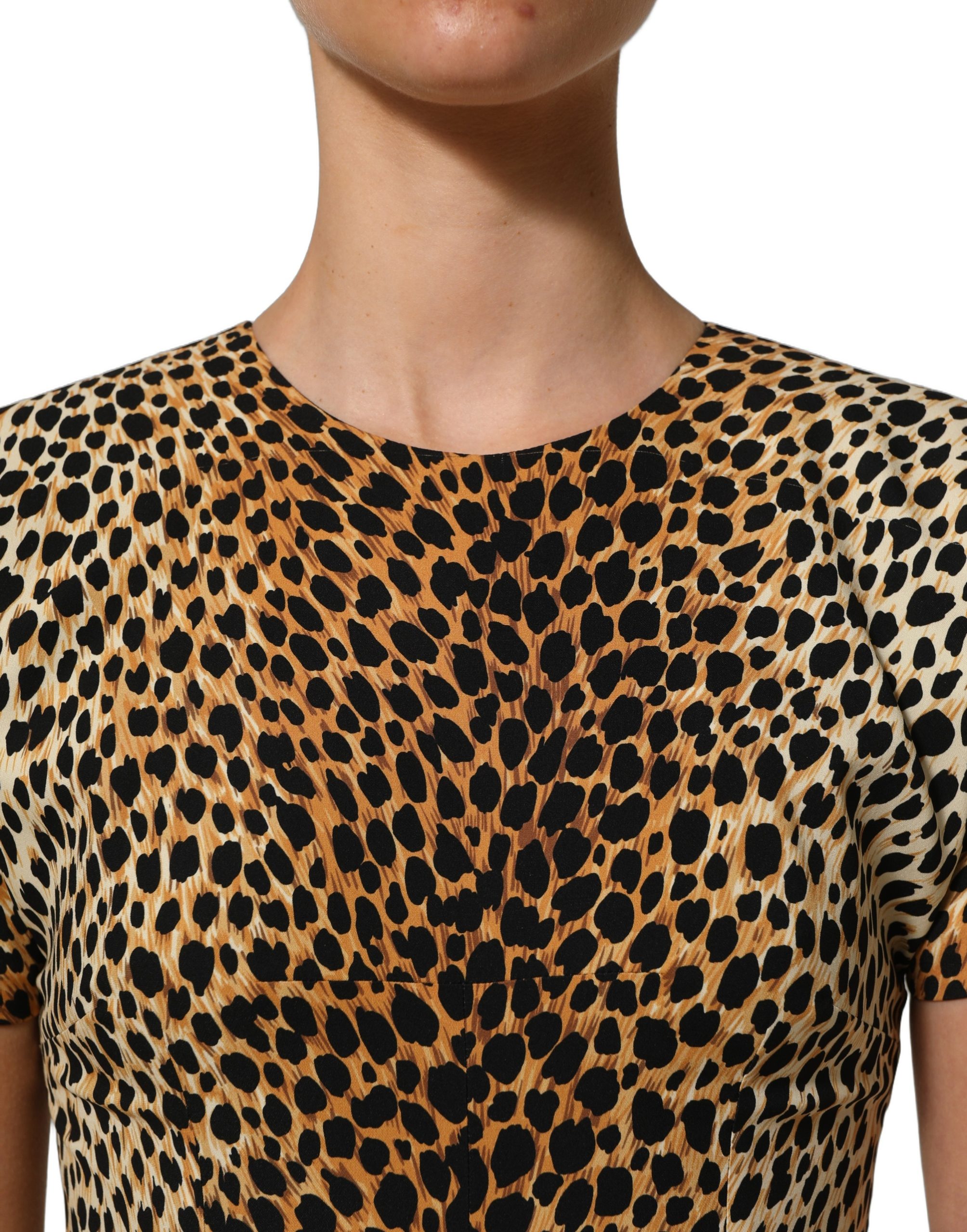 Dolce & Gabbana Brown Leopard Print Silk Sheath Midi Dress - Image 8