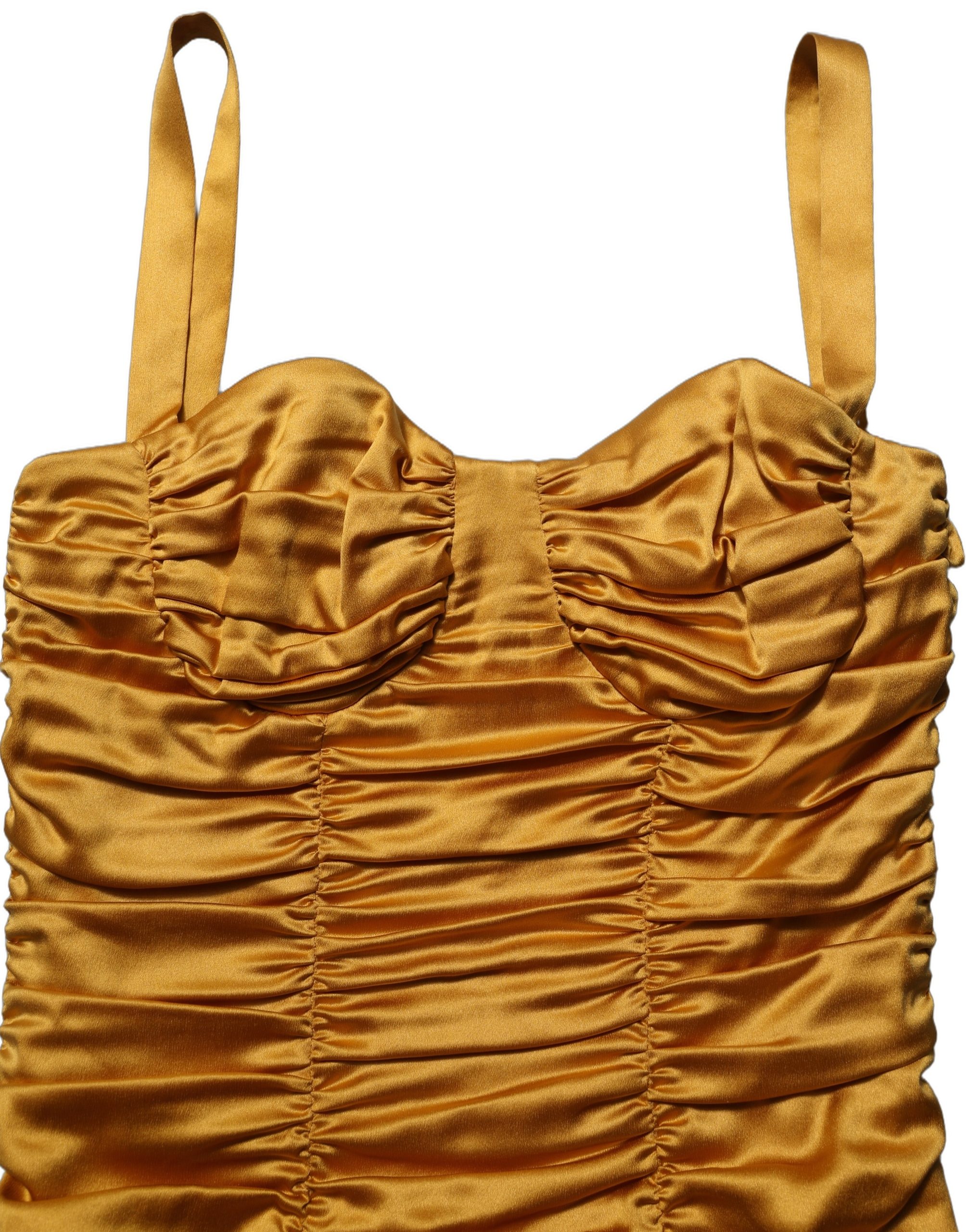 Dolce & Gabbana Gold Silk Ruched Bodycon Sheath Midi Dress - Image 2