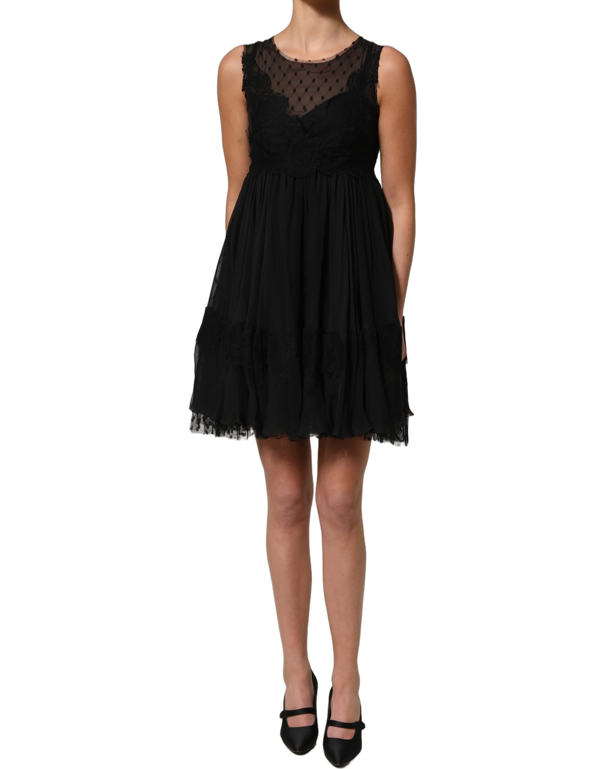 Dolce & Gabbana Black Lace Trim Sleeveless A-line Mini Dress - Image 2