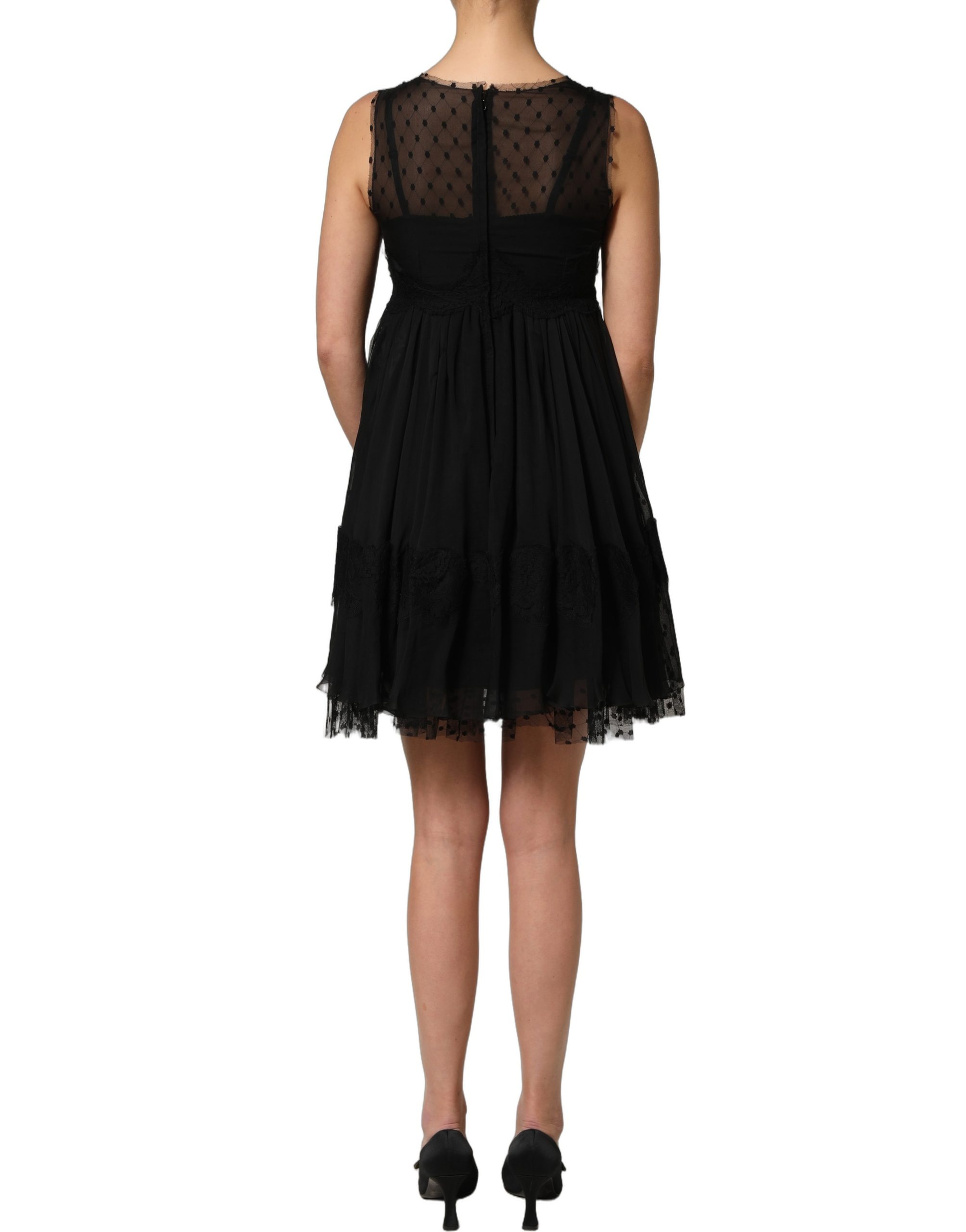 Dolce & Gabbana Black Lace Trim Sleeveless A-line Mini Dress - Image 5