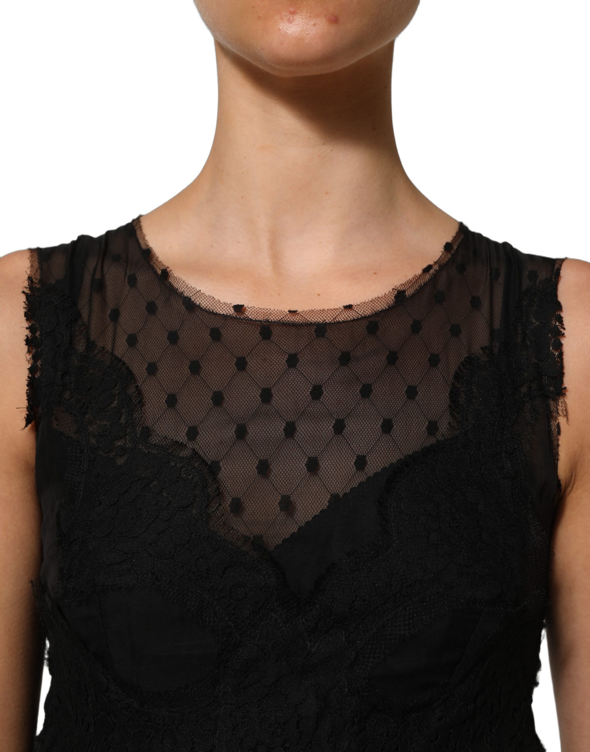Dolce & Gabbana Black Lace Trim Sleeveless A-line Mini Dress - Image 6