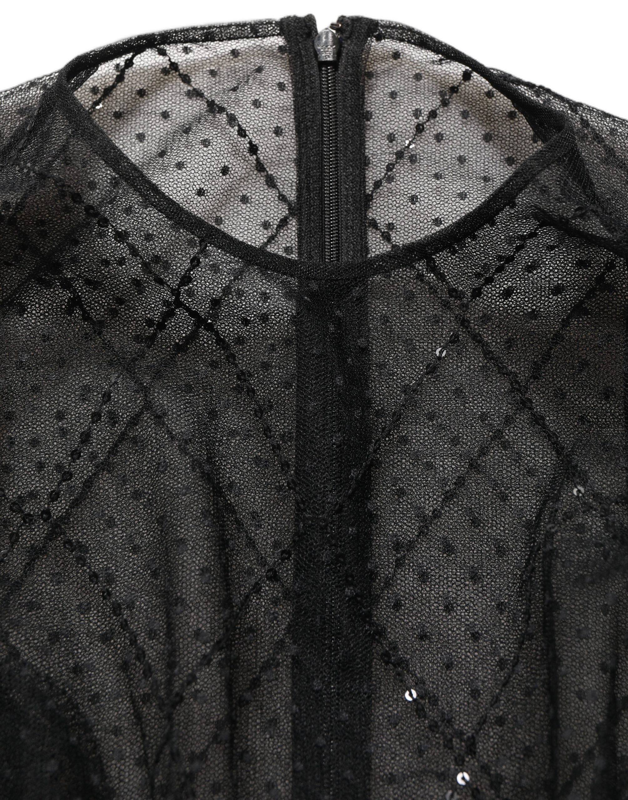 Dolce & Gabbana Black Mesh Lace Long Sleeved Maxi Gown Dress