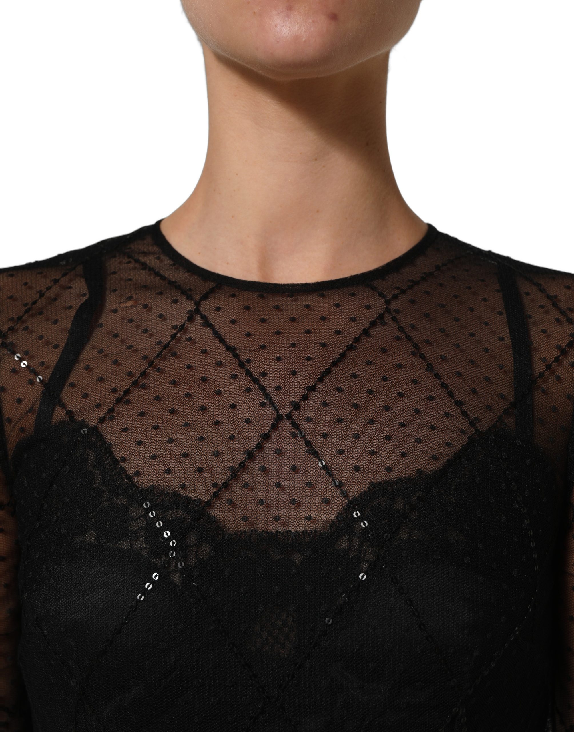 Dolce & Gabbana Black Mesh Lace Long Sleeved Maxi Gown Dress - Image 5