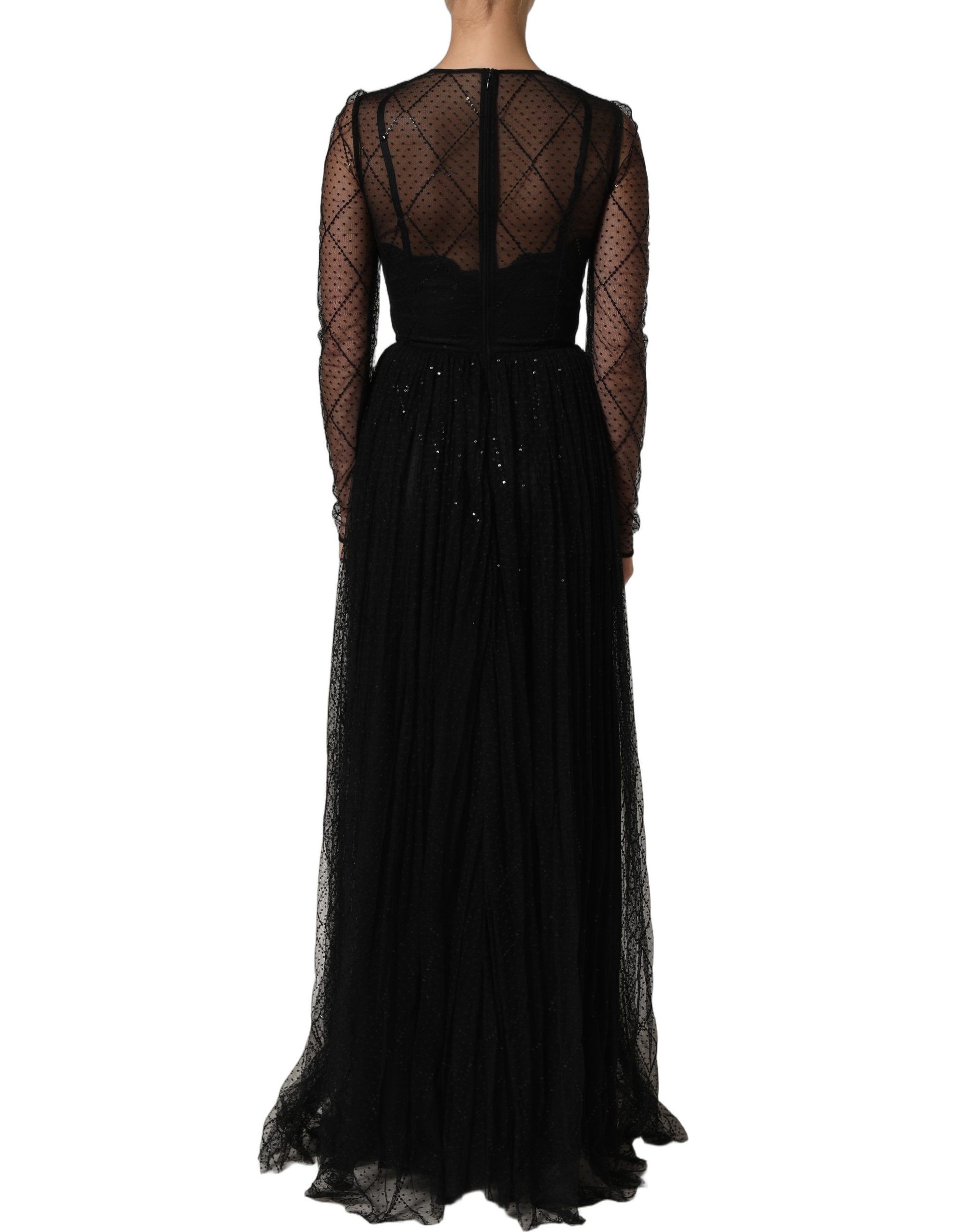 Dolce & Gabbana Black Mesh Lace Long Sleeved Maxi Gown Dress - Image 6