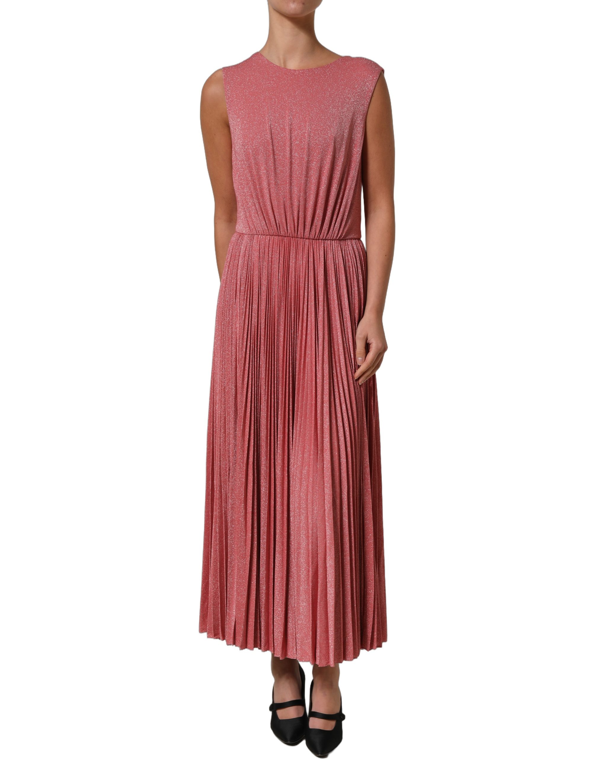 Dolce & Gabbana Coral Pink Pleated Sleeveless Max Dress - Image 2