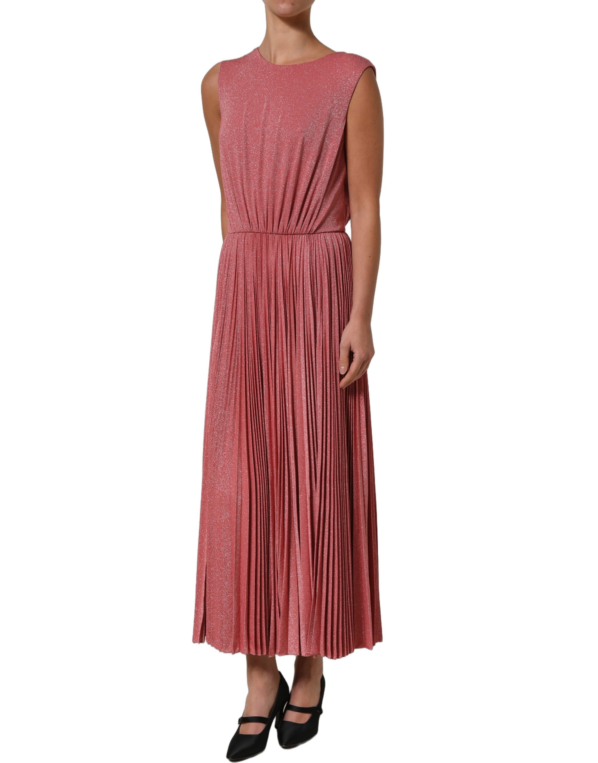 Dolce & Gabbana Coral Pink Pleated Sleeveless Max Dress - Image 3