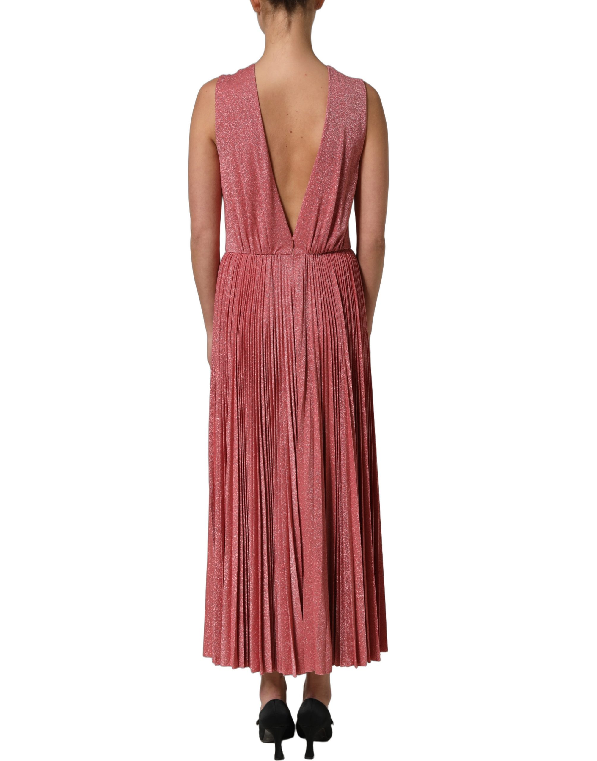 Dolce & Gabbana Coral Pink Pleated Sleeveless Max Dress - Image 4