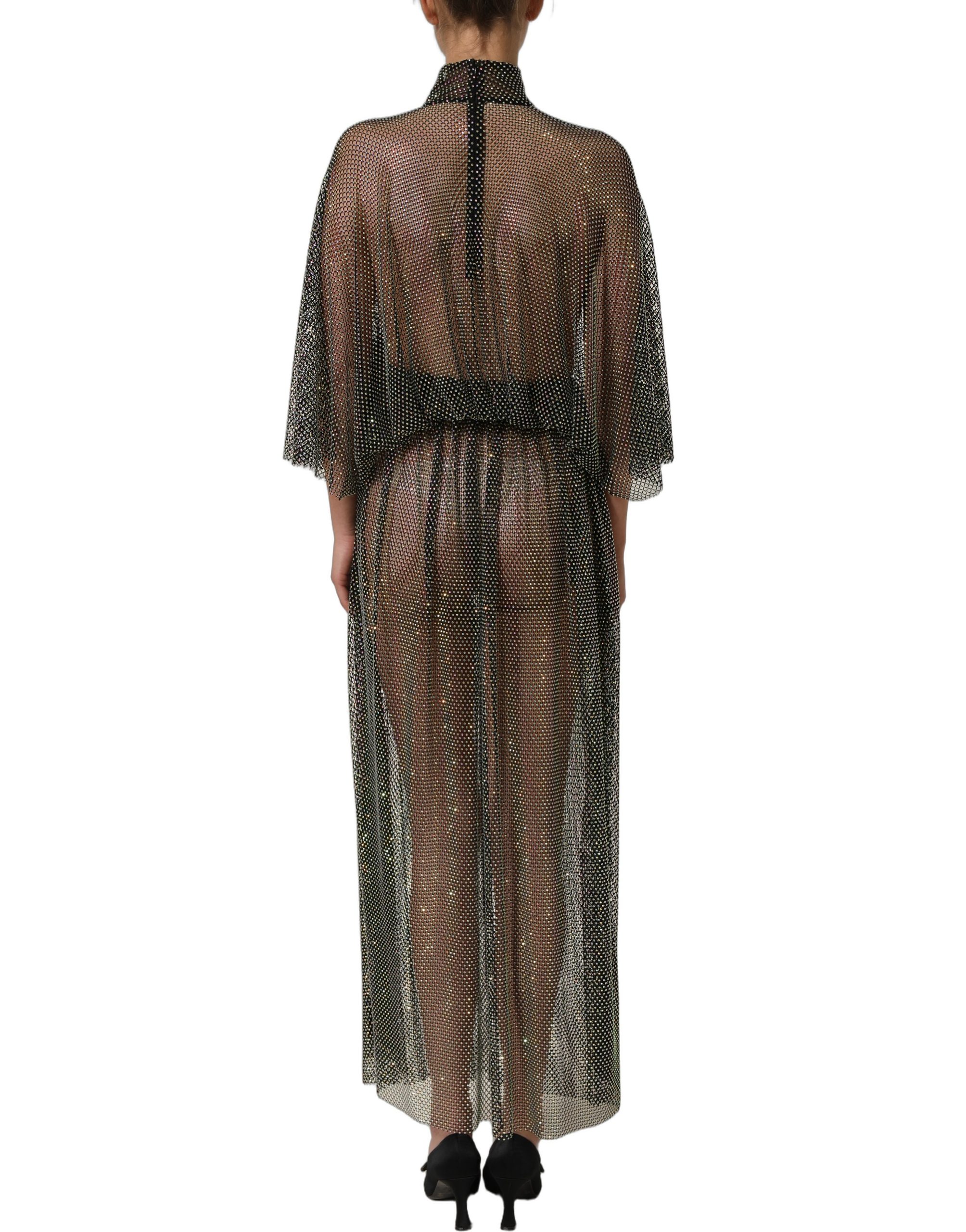 Dolce & Gabbana Black Rhinestone Mesh Turtleneck Maxi Dress - Image 4