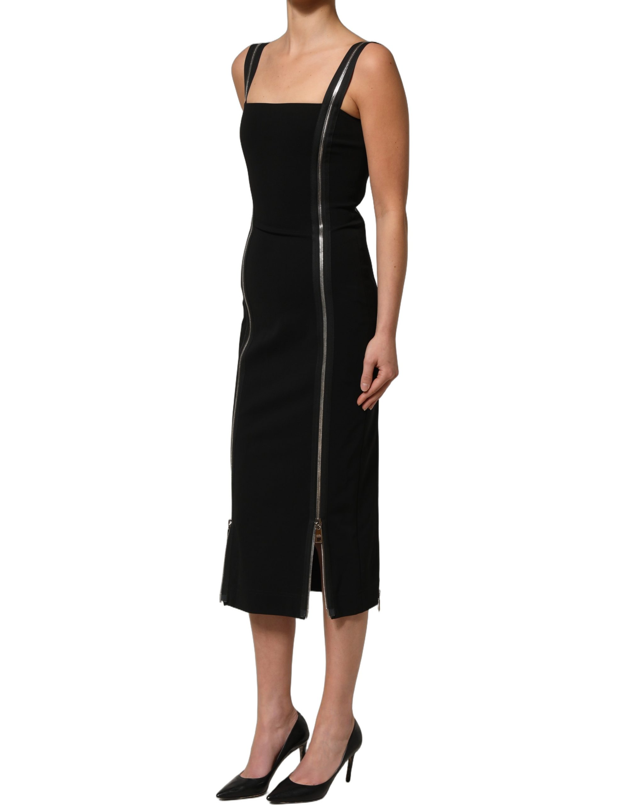 Dolce & Gabbana Black Sleeveless Front Zipper Midi Dress - Image 5