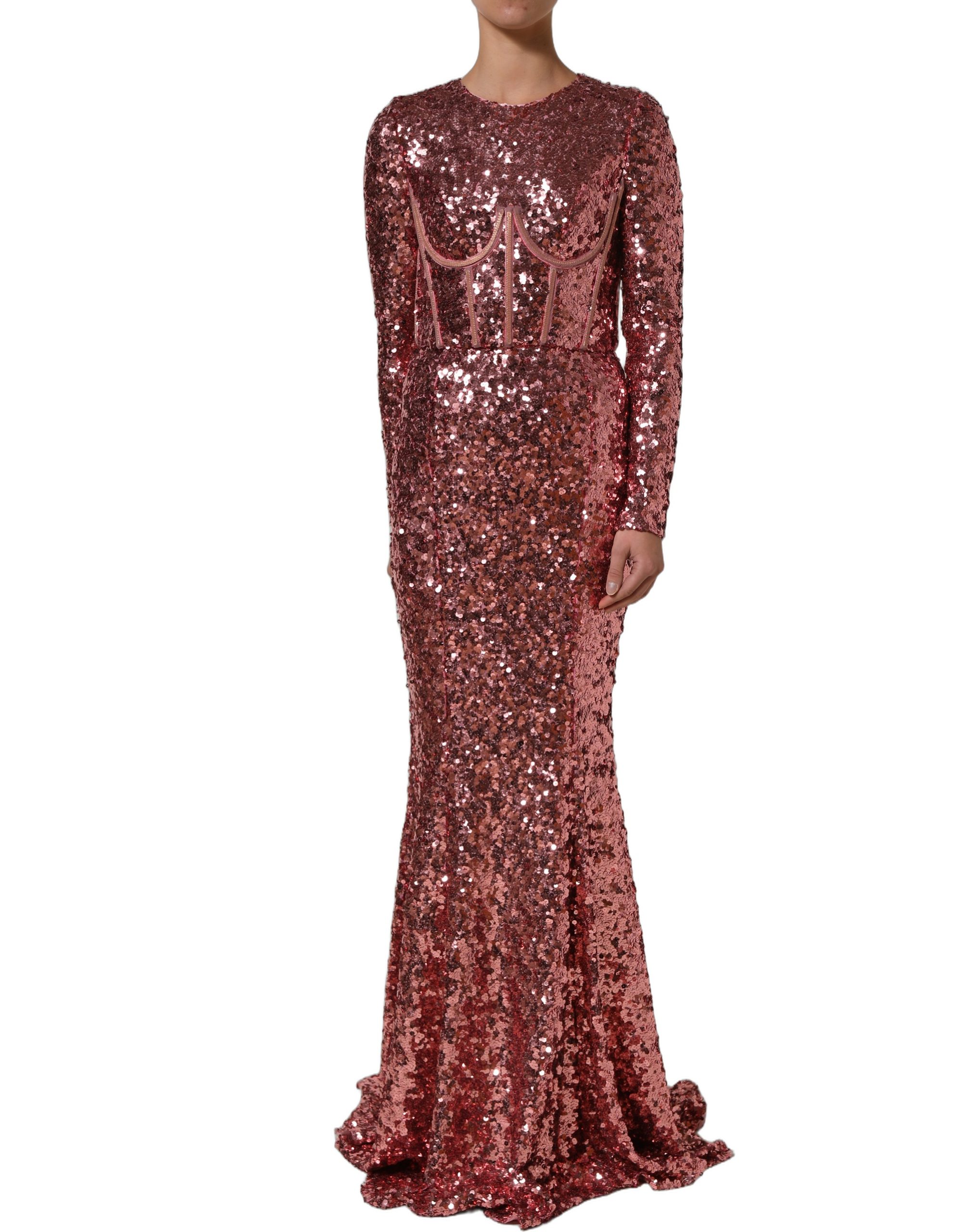 Dolce & Gabbana Pink Long Sequined Corset Detailing Gown Dress - Image 3