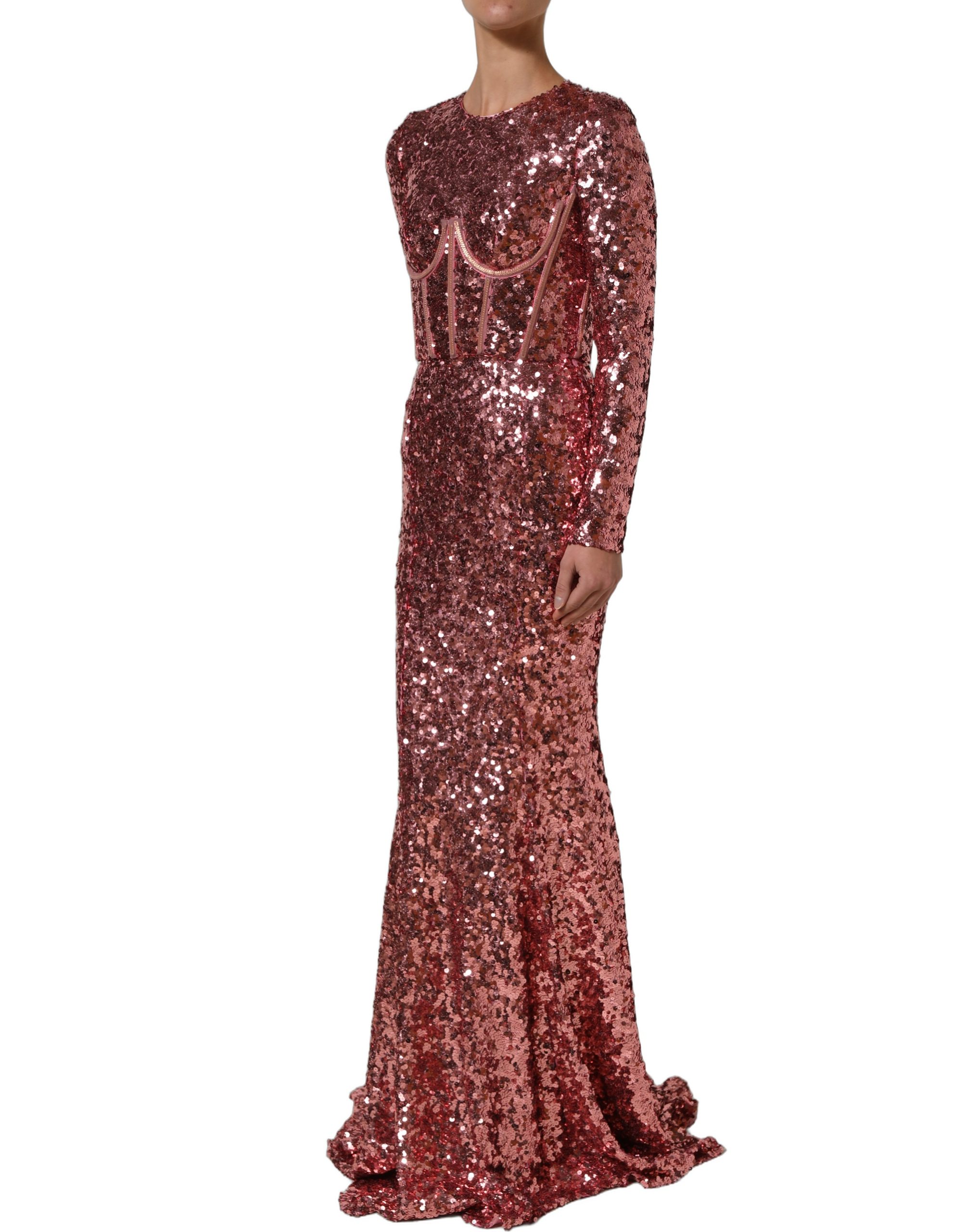 Dolce & Gabbana Pink Long Sequined Corset Detailing Gown Dress - Image 4
