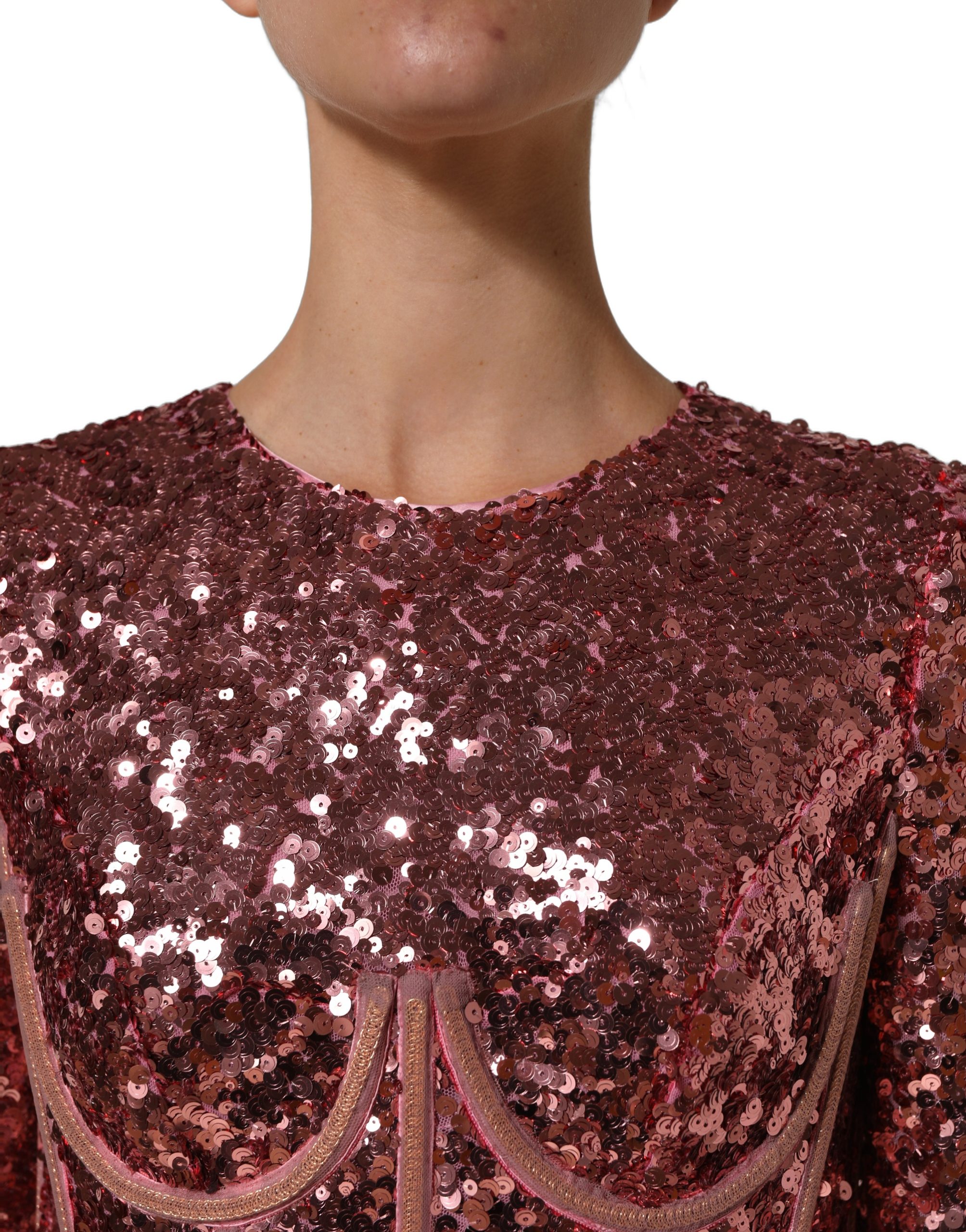 Dolce & Gabbana Pink Long Sequined Corset Detailing Gown Dress - Image 5