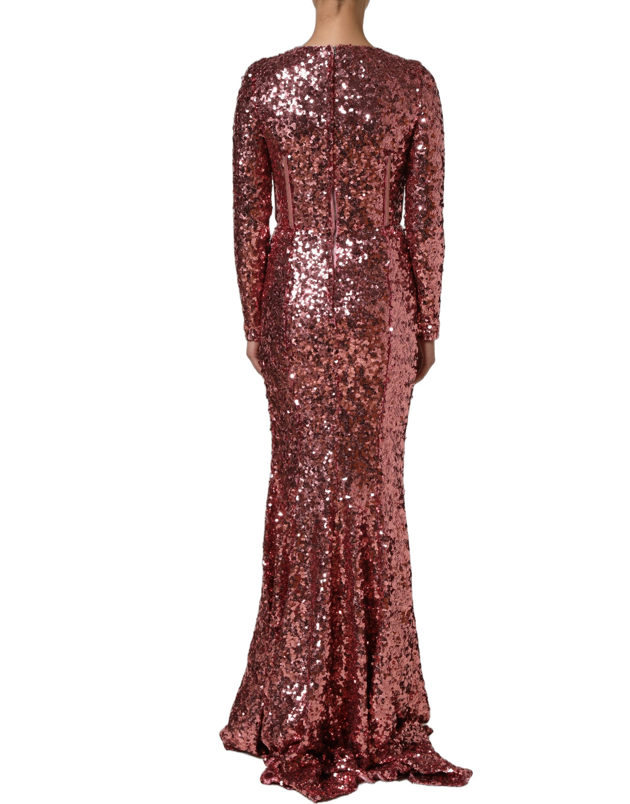 Dolce & Gabbana Pink Long Sequined Corset Detailing Gown Dress - Image 6