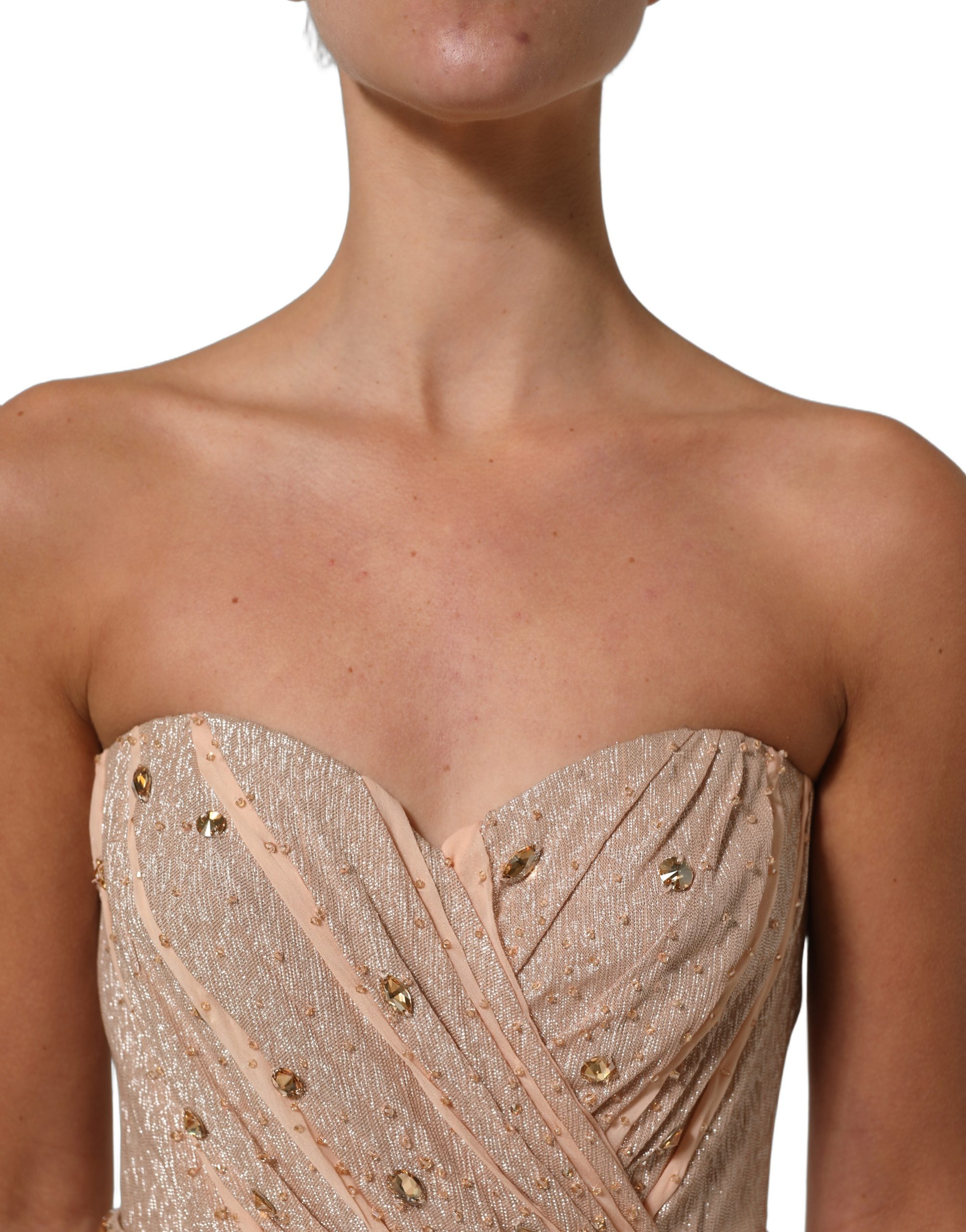 Dolce & Gabbana Nude Embellished Strapless Evening Gown Dress - Image 5