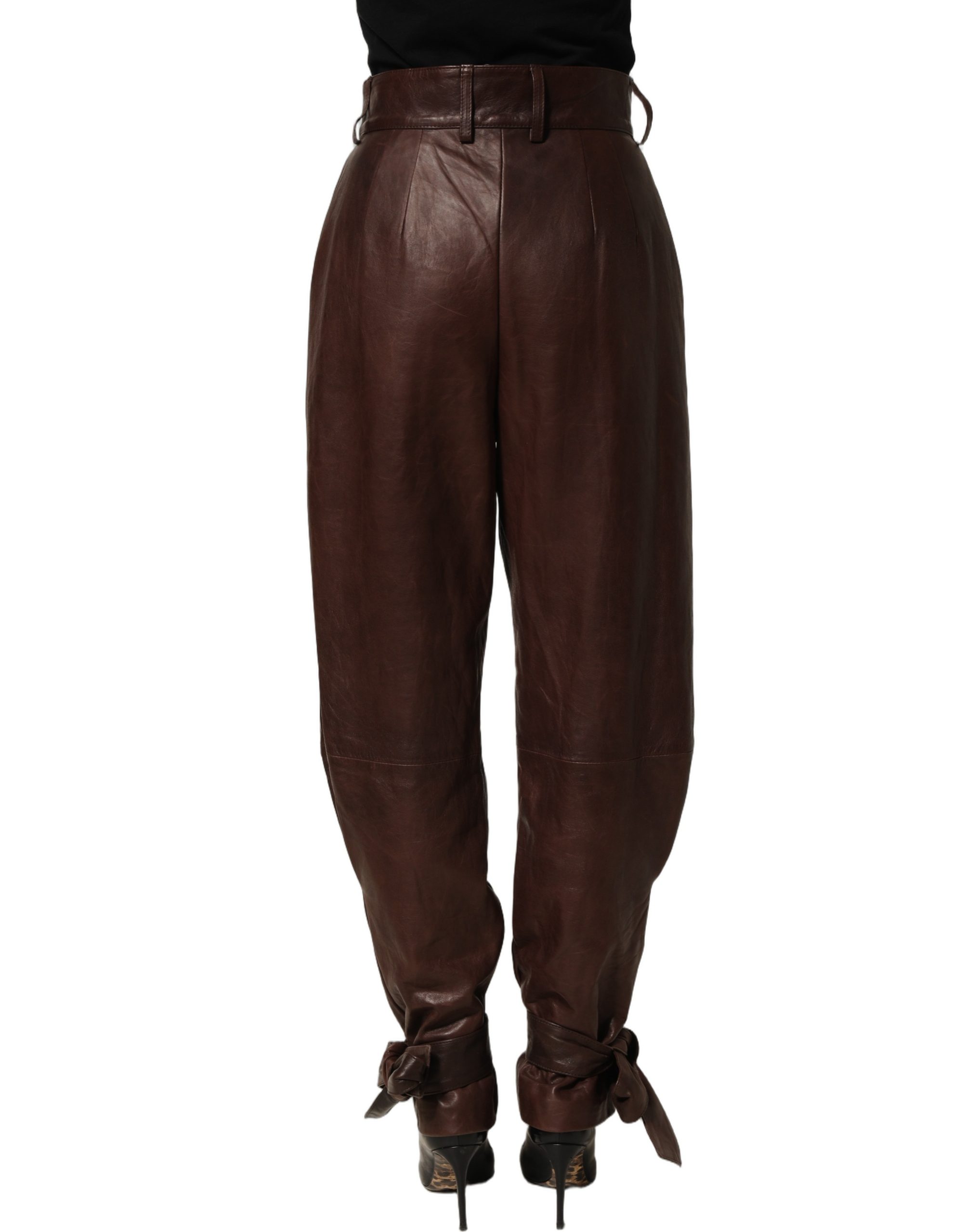 Dolce & Gabbana Brown Leather High Waist Tapered Leg Pants - Image 5