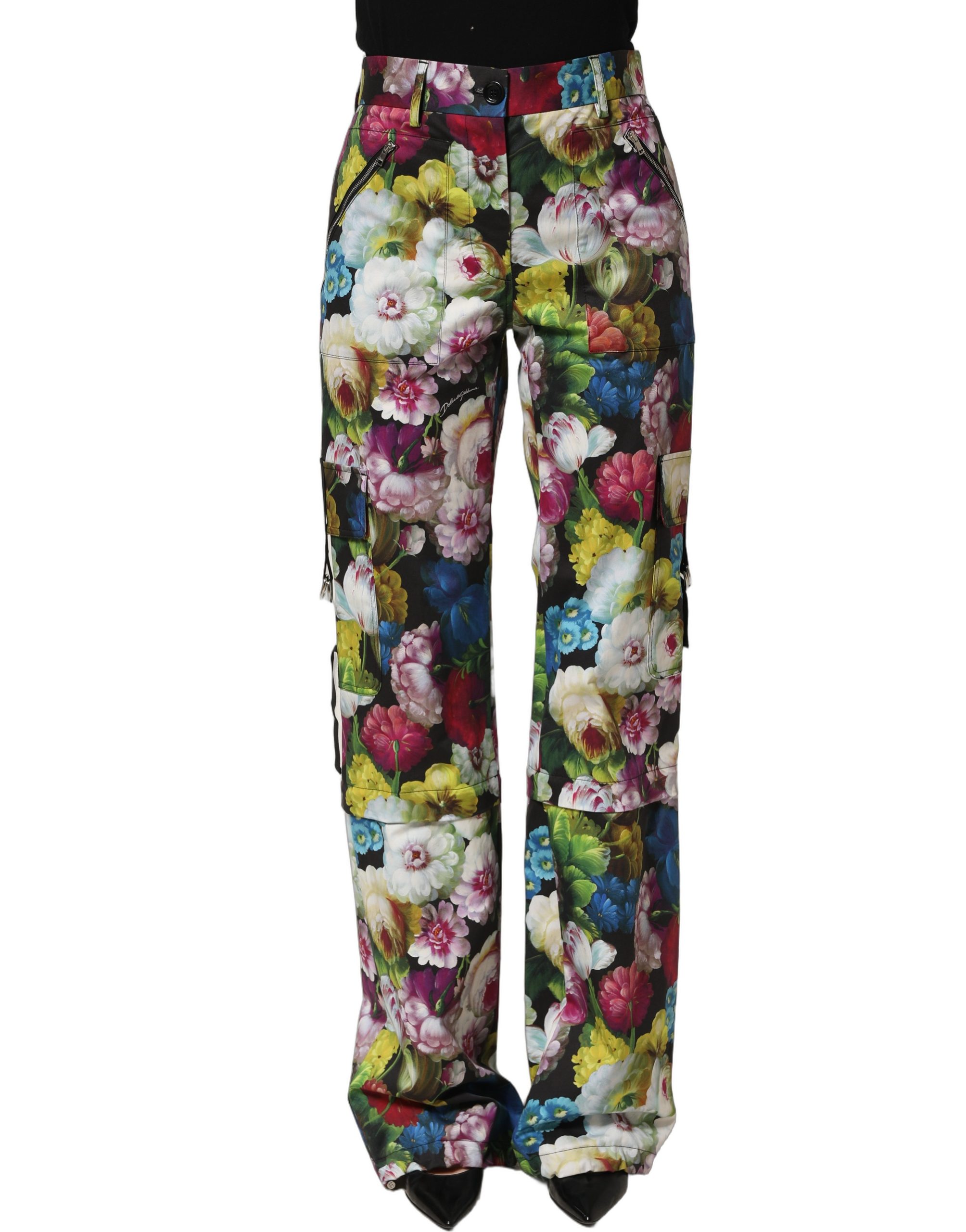 Dolce & Gabbana Multicolor Floral High Waist Wide Leg Pants - Image 3