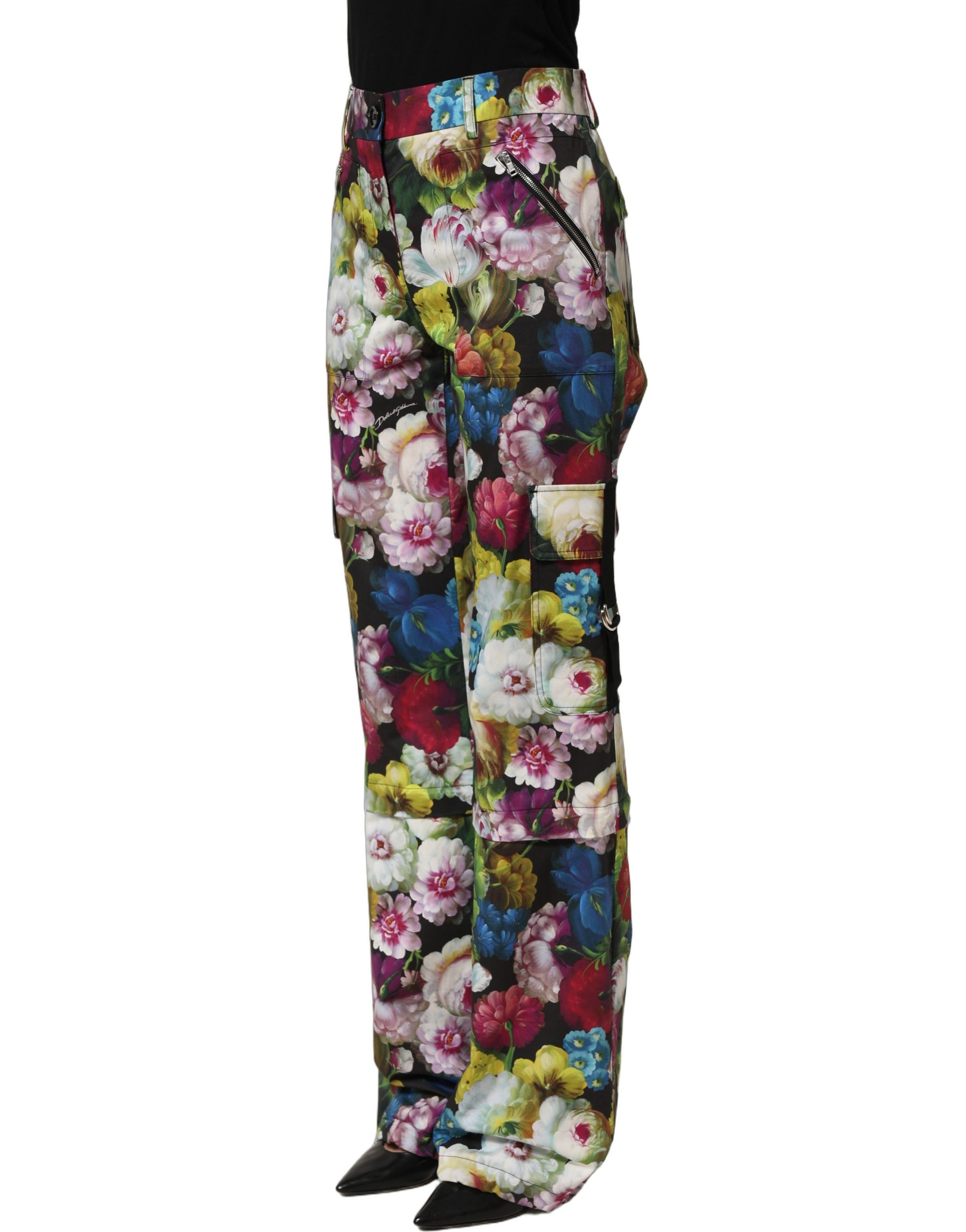 Dolce & Gabbana Multicolor Floral High Waist Wide Leg Pants - Image 4