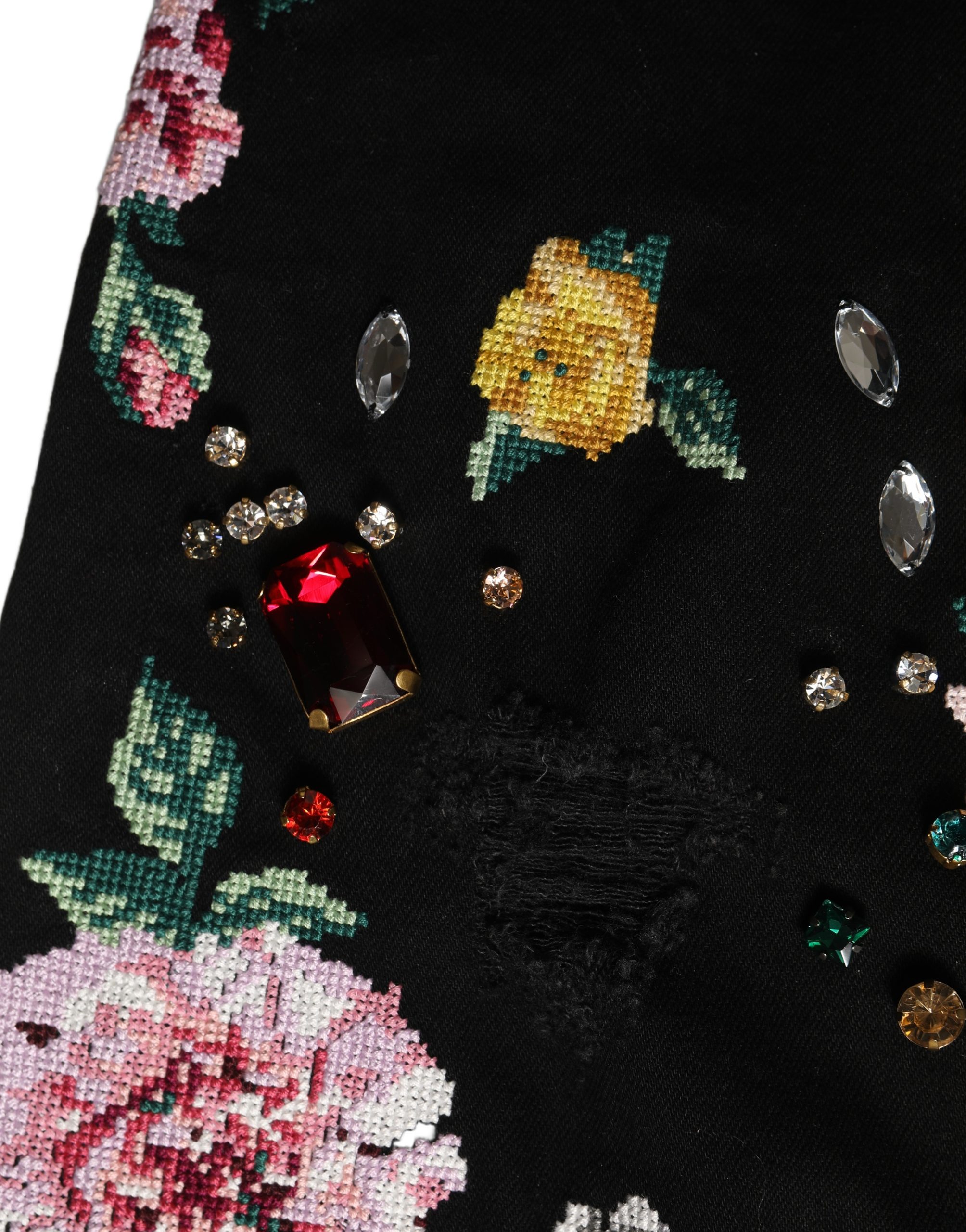 Dolce & Gabbana Black Floral Cotton High Waist Tapered Pants - Image 2
